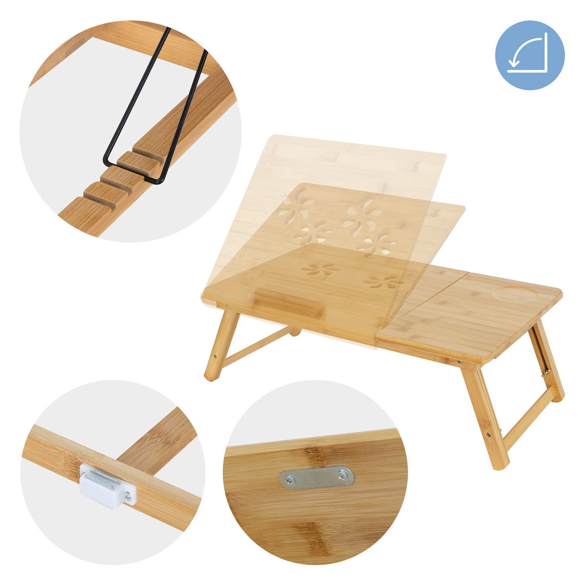 ML-Design Table ordinateur portable bois marron pliable