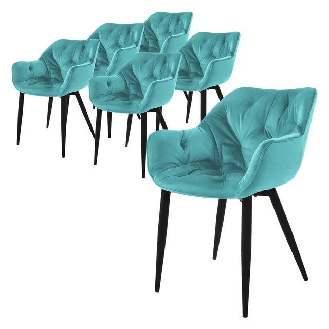 ECD Germany Möbel Chaise salle à manger velours pétrole lot de 6