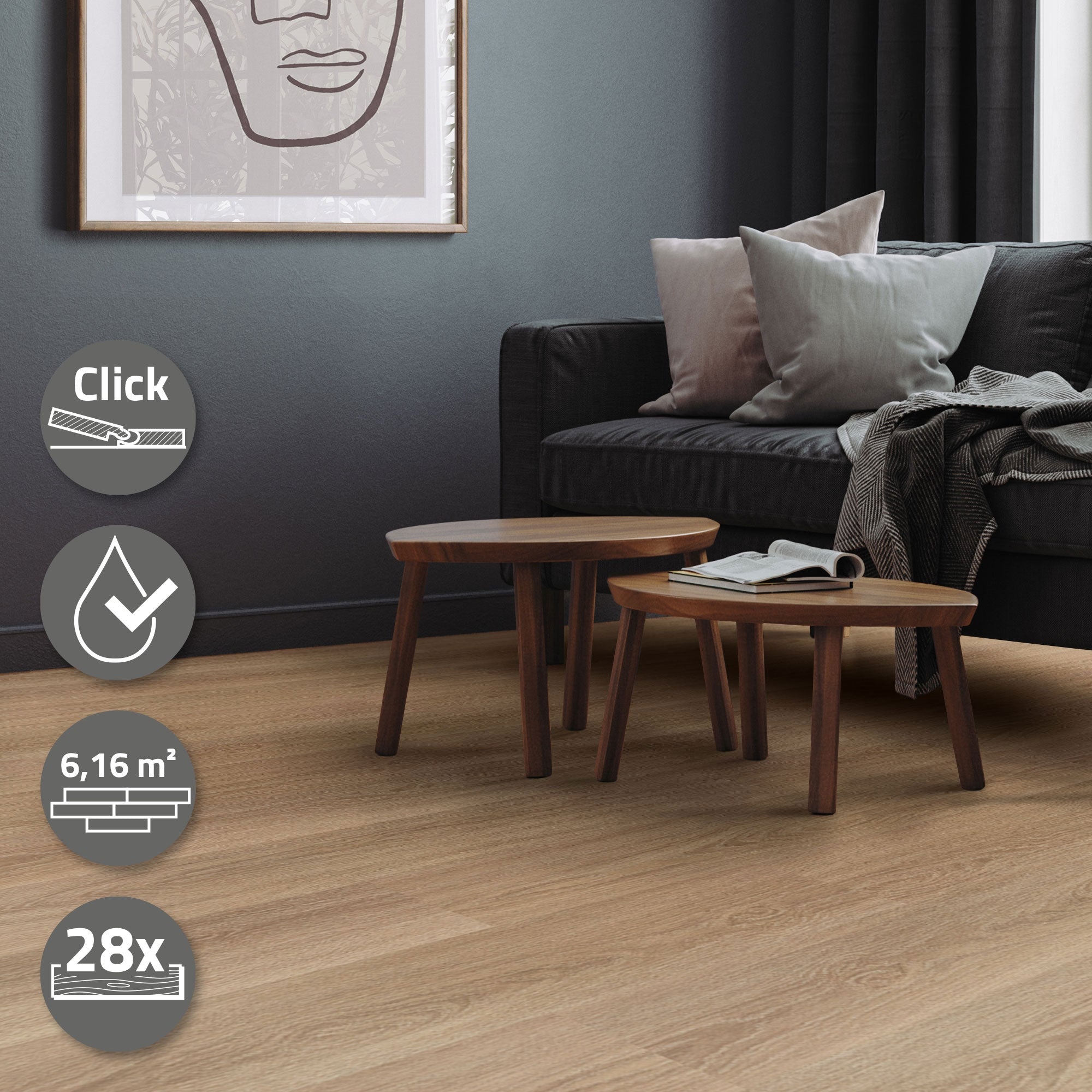 ML-Design sol vinyle chêne Golden Hour clic 4,2 mm 1,54m²