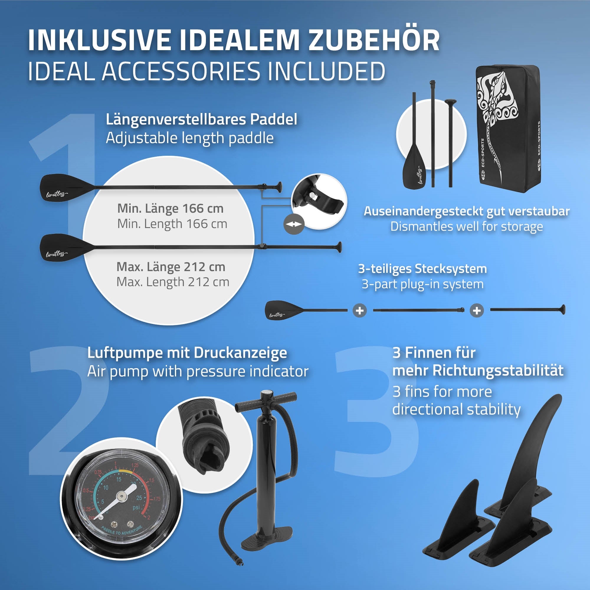 ECD Germany Limitless paddle gonflable 308x76 bleu PVC