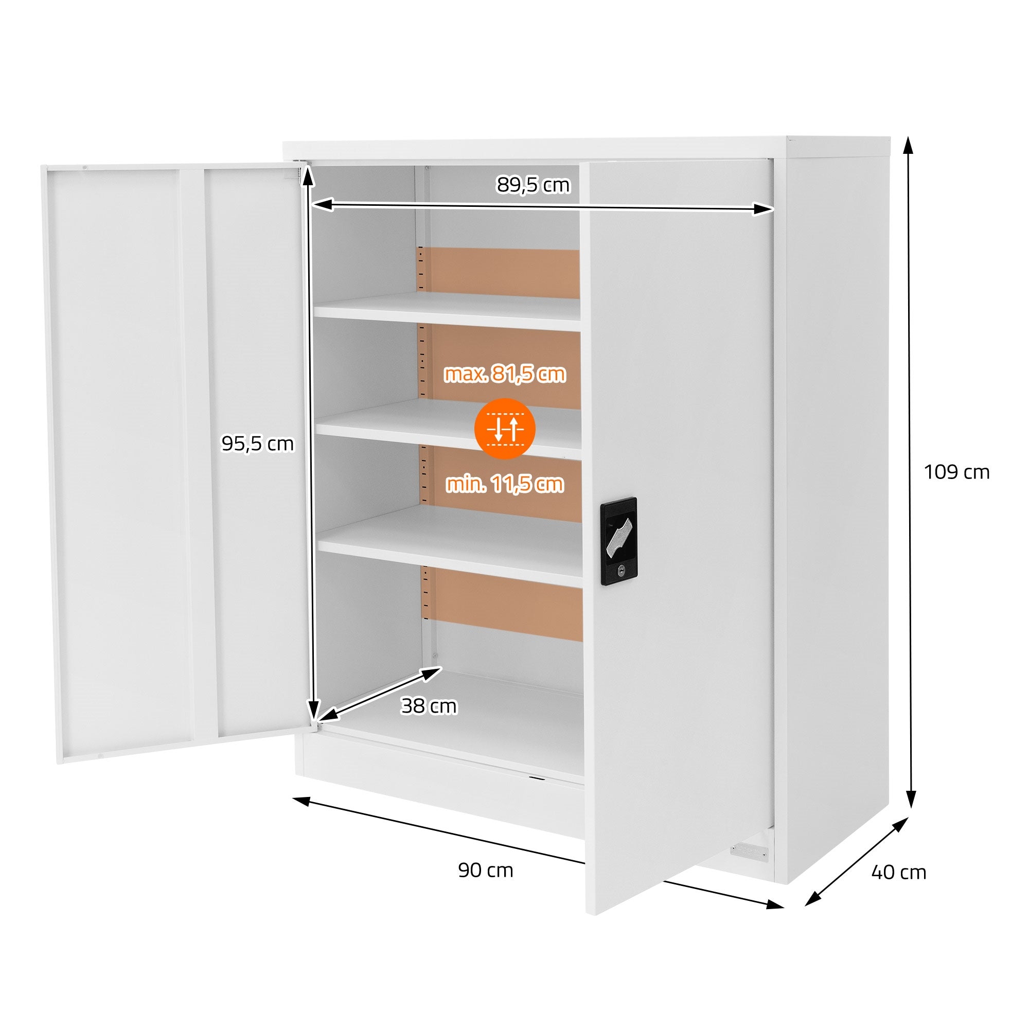 ML-Design 90x40x109 armoire de bureau acier blanc verrouillable