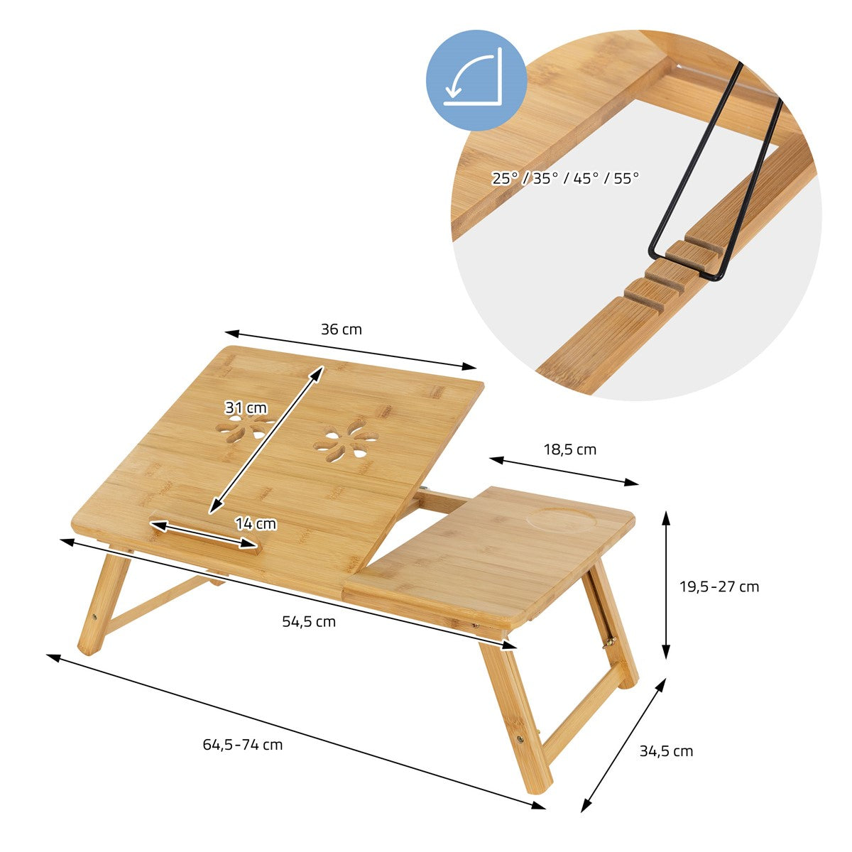 ML-Design Table ordinateur portable bois marron pliable
