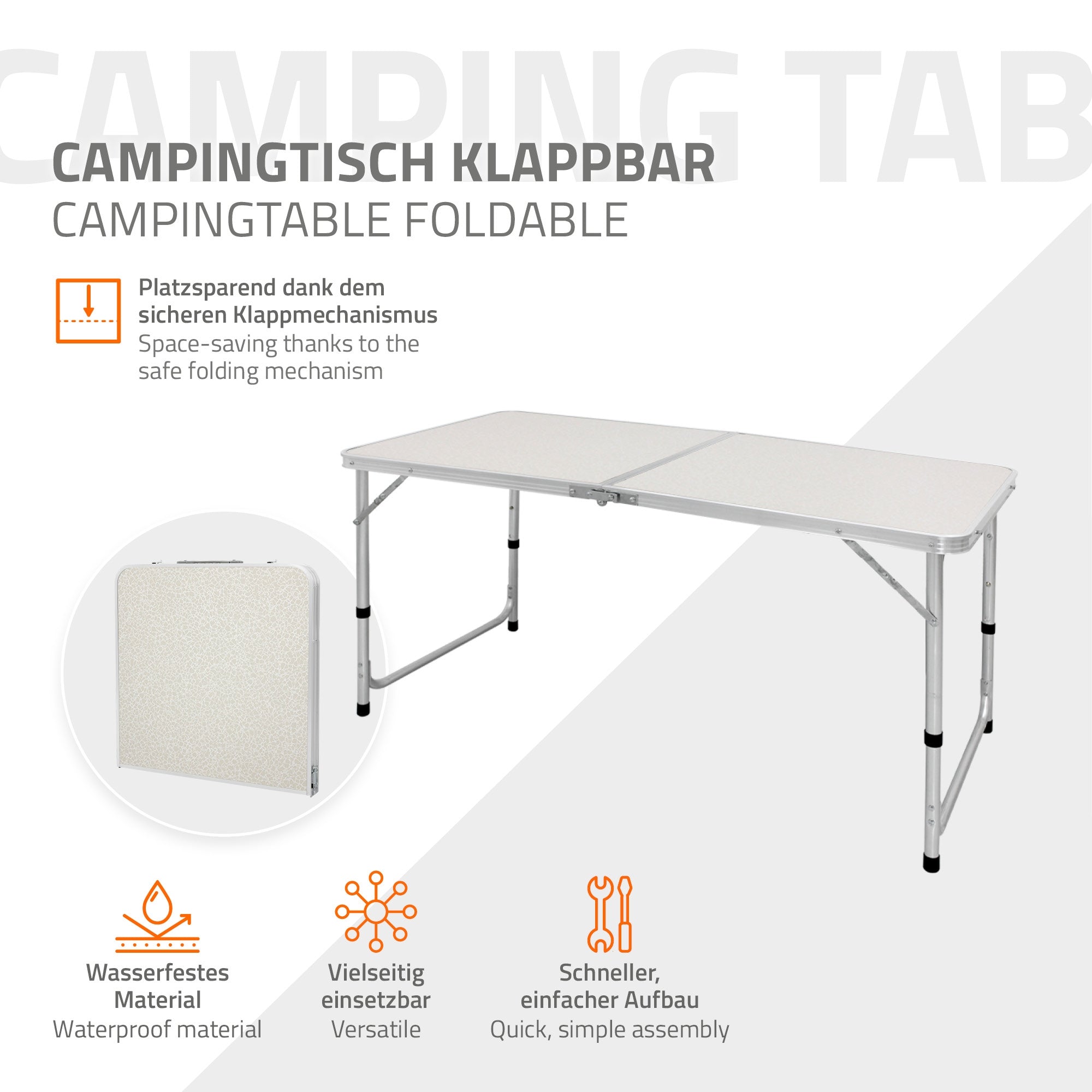 ECD Germany Sport table camping pliante 120 cm blanc crème alu
