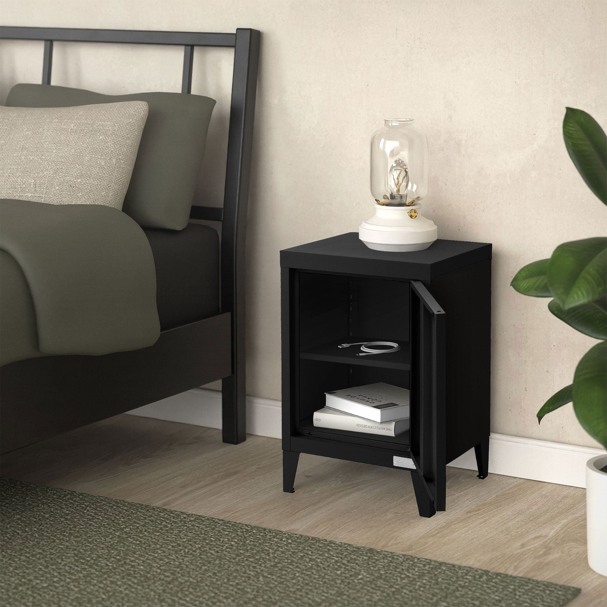 ML-Design table de chevet acier noire 40x30x58 cm