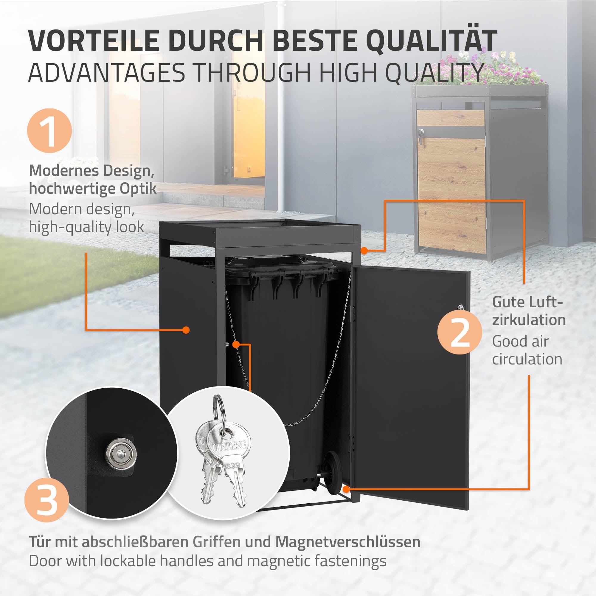 ECD Germany cache-poubelle acier effet chêne 1x240L