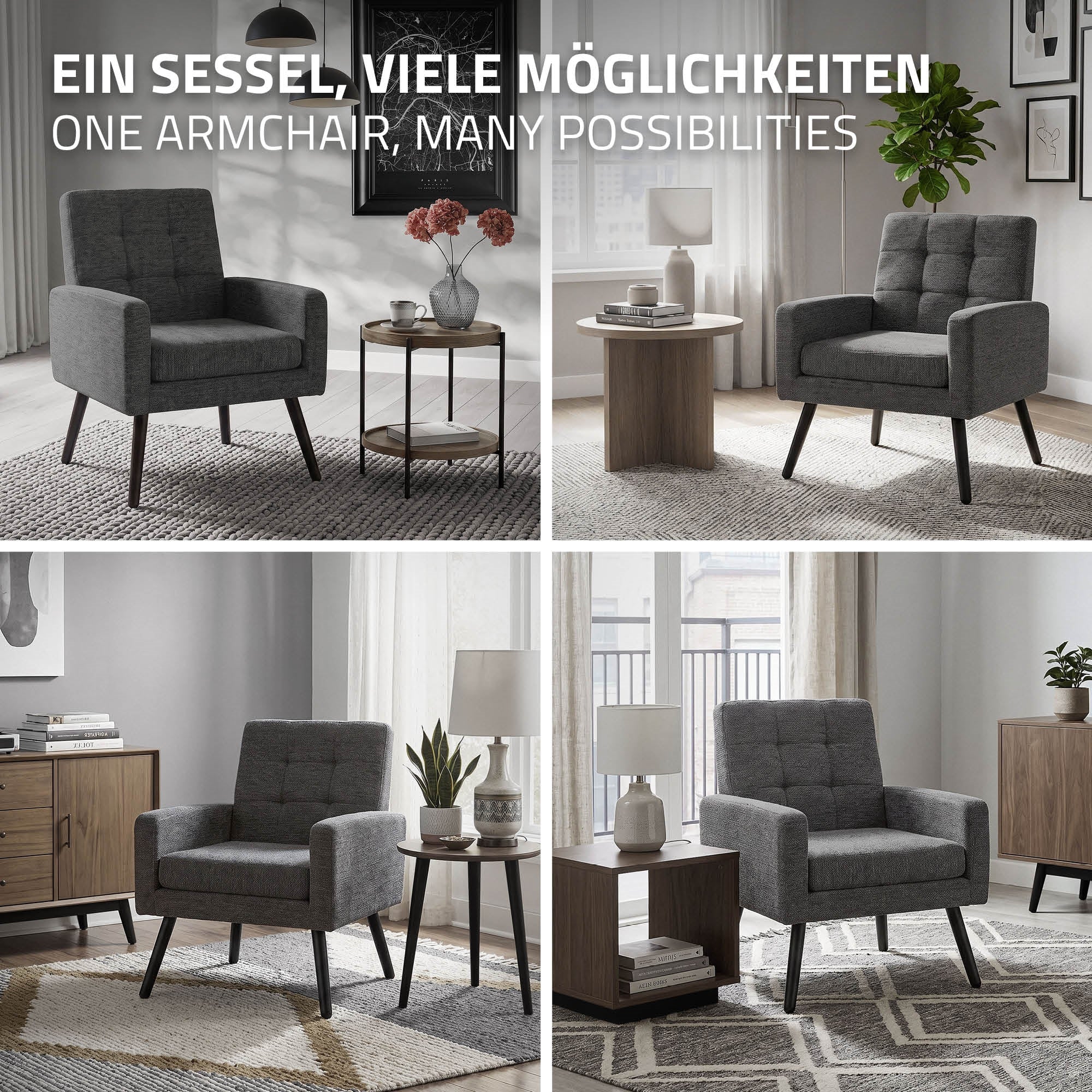 ML-Design fauteuil salon anthracite 66,5x80x63,5 tissu relax