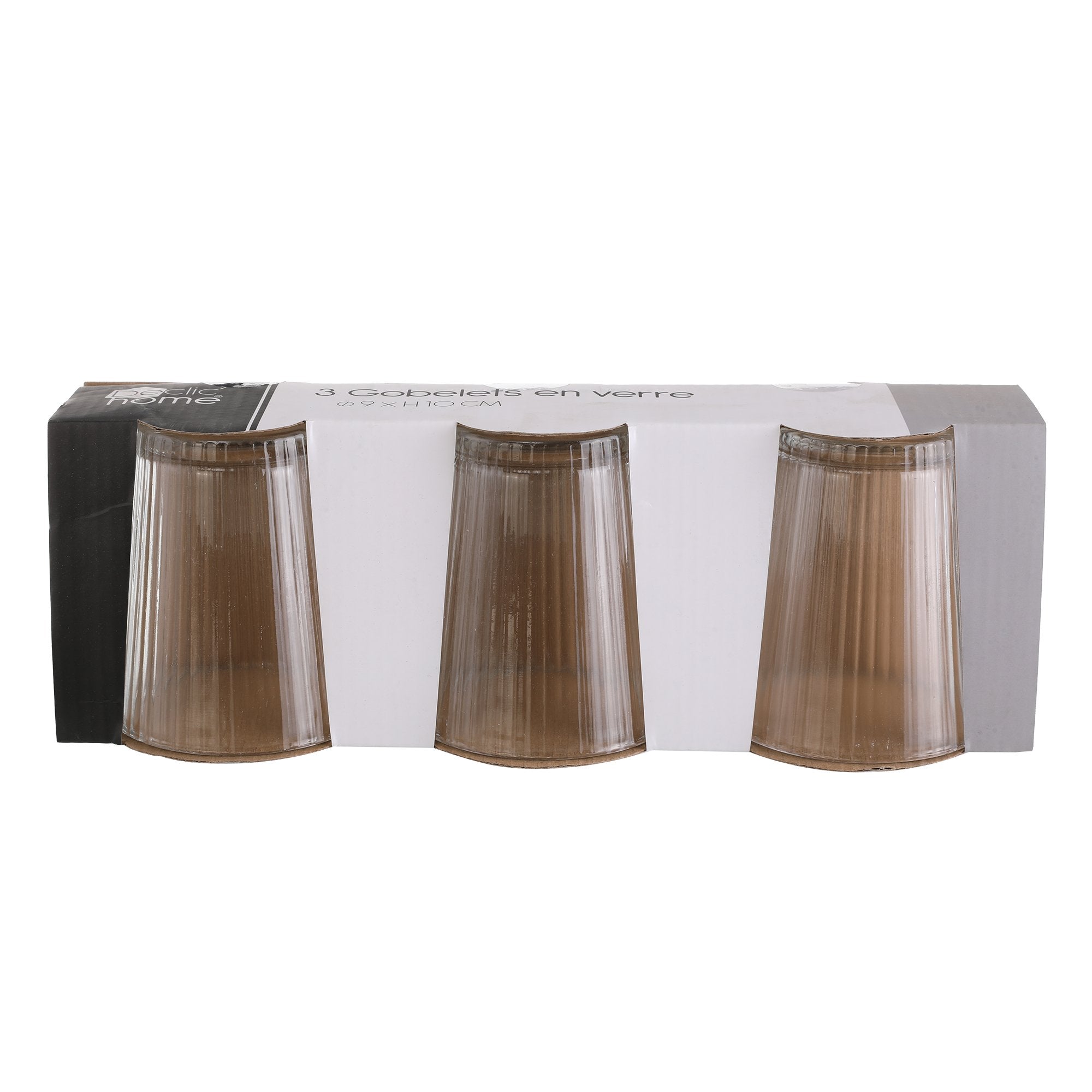 Cookeen Maison 3 gobelets striés verre transparent 330 ml
