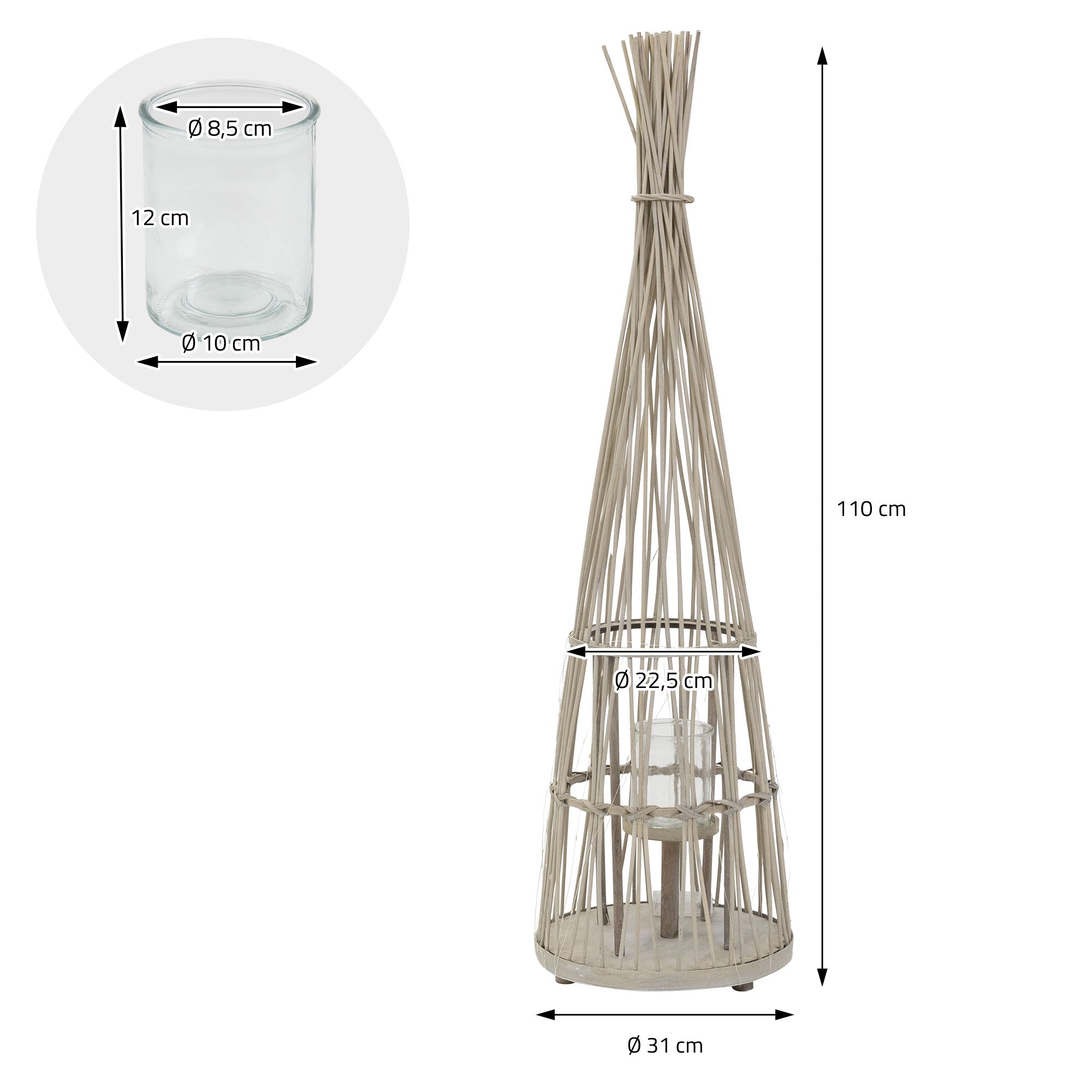 ECD Germany Garten lanterne bambou 110 cm LED verre tressée