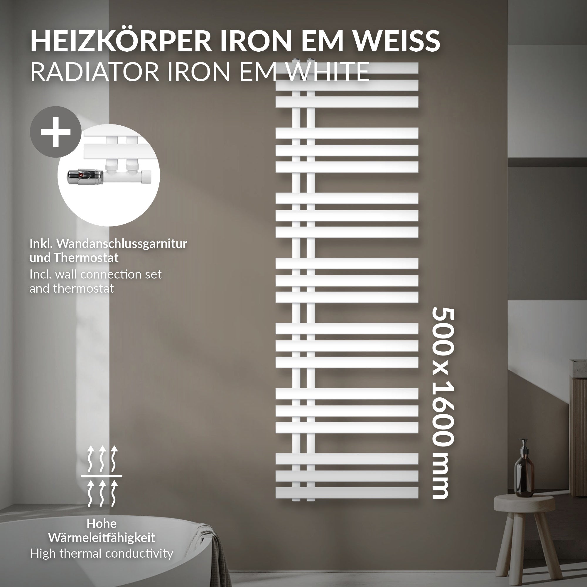 ECD Germany sèche-serviettes blanc 500x1600 mm raccord central