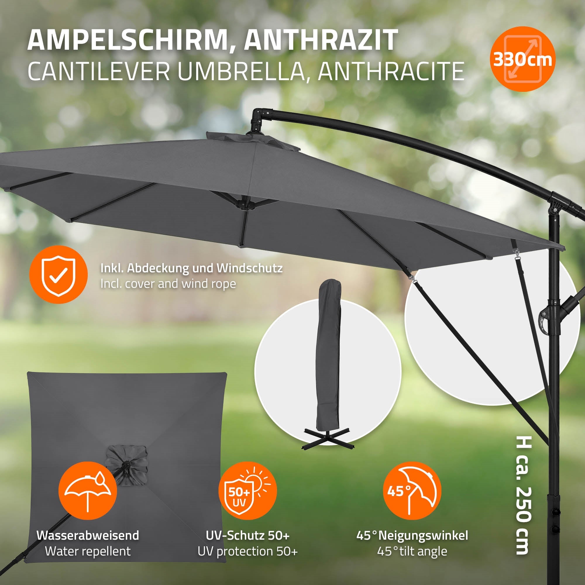 ECD Germany Garten parasol déporté LED bleu 235x235 cm alu