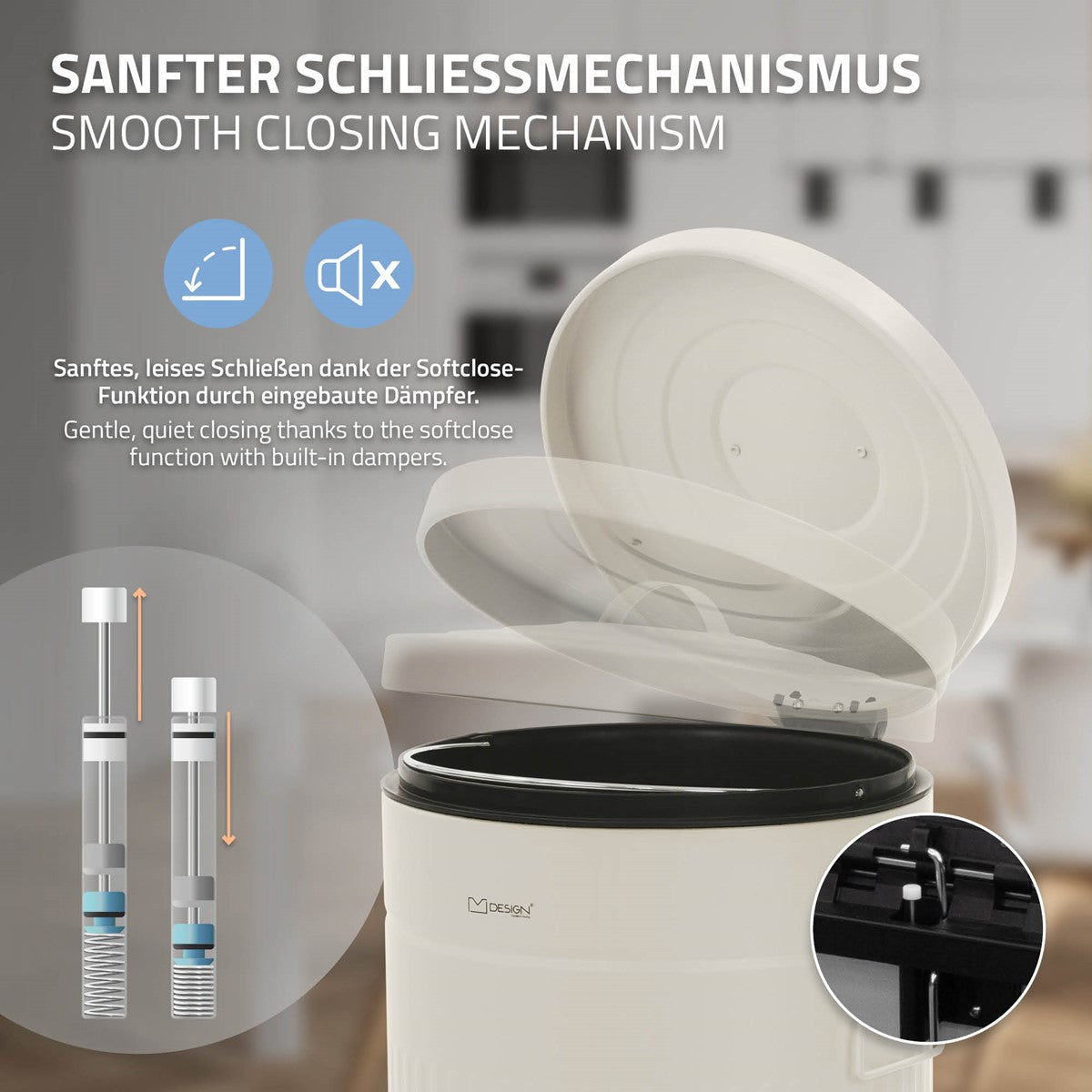 ECD Germany Möbel poubelle cuisine 30L beige acier pédale