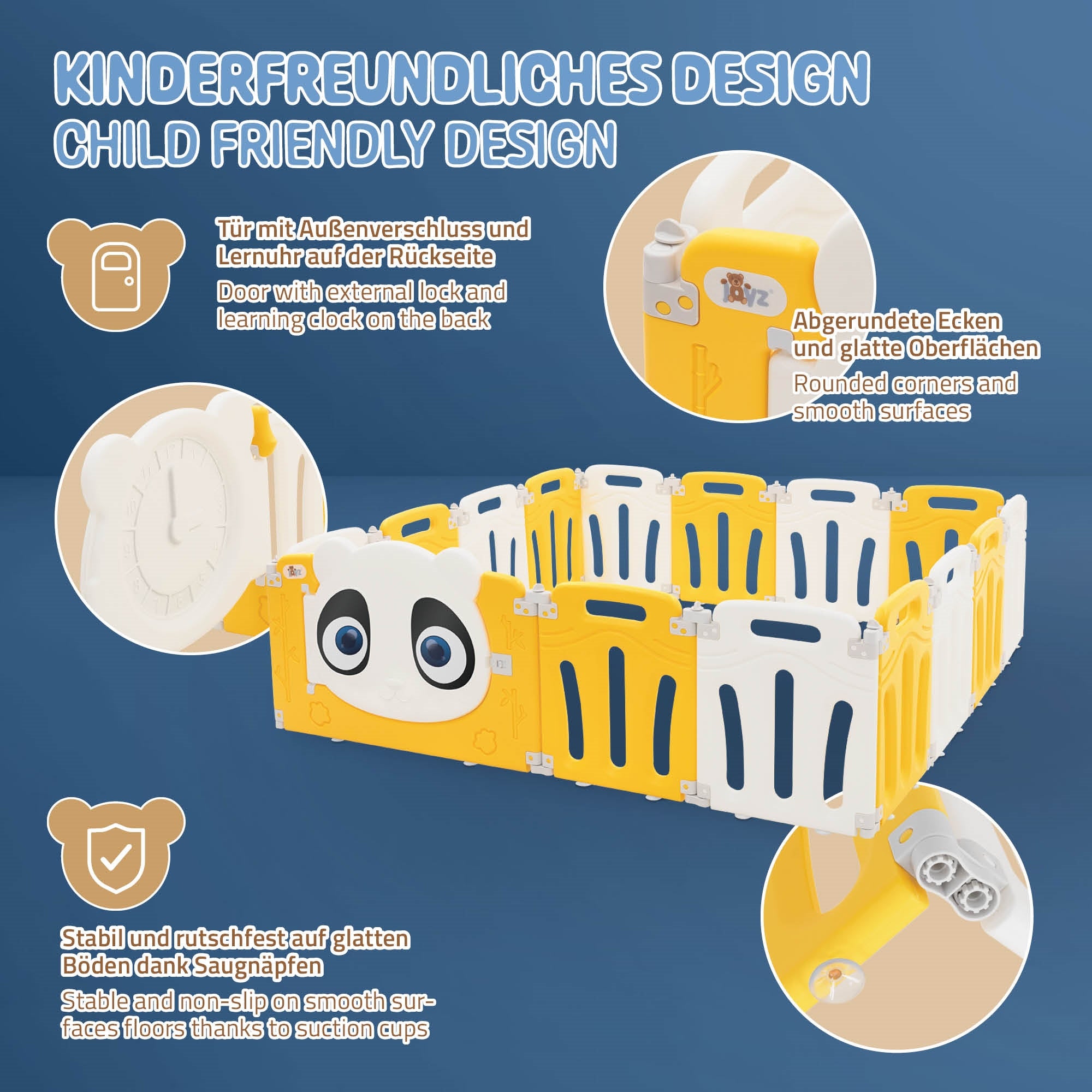 ECD Germany Kinder parc bébé panda 160x160 cm pliable