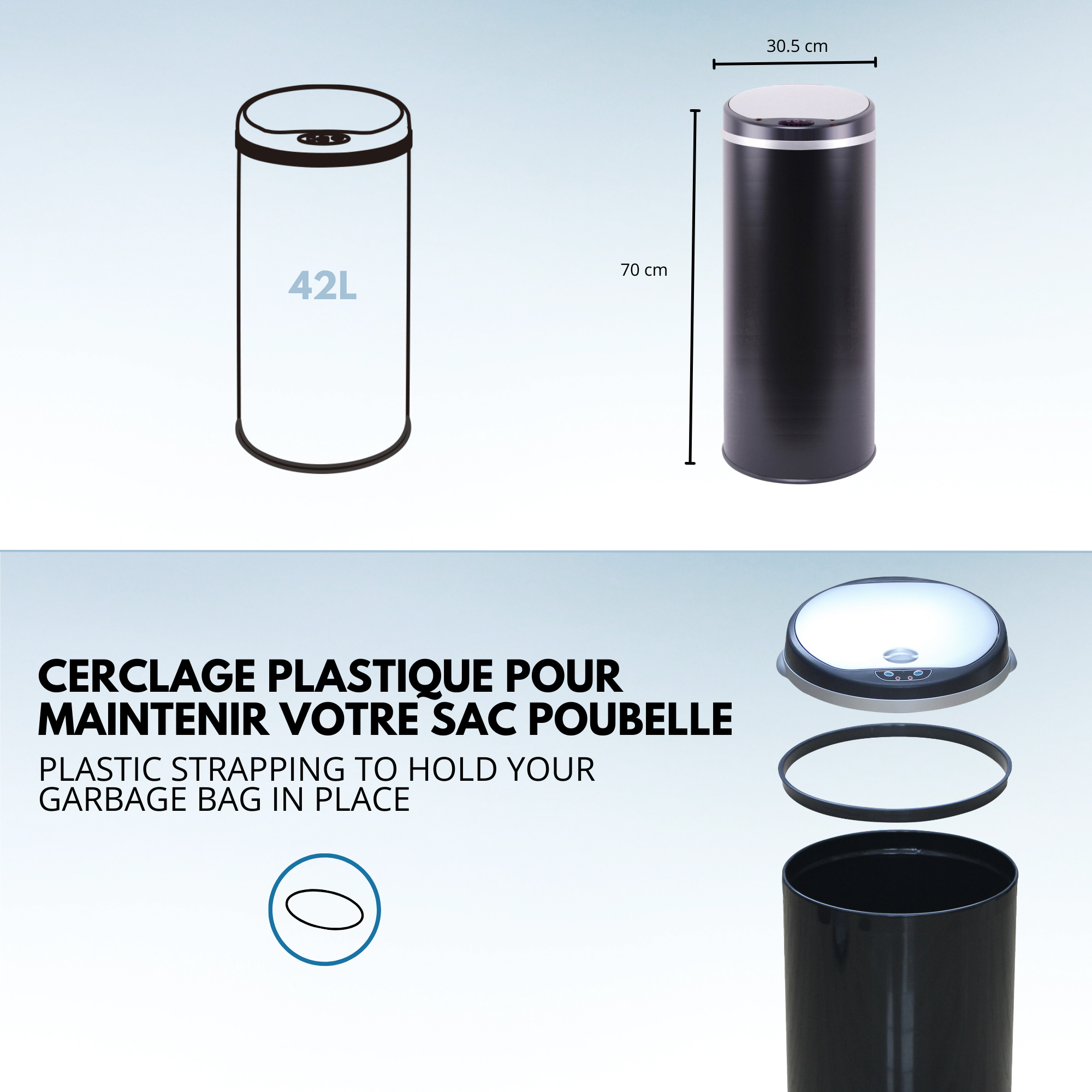 Red Deco Soho poubelle cuisine automatique 42 L noir mat inox
