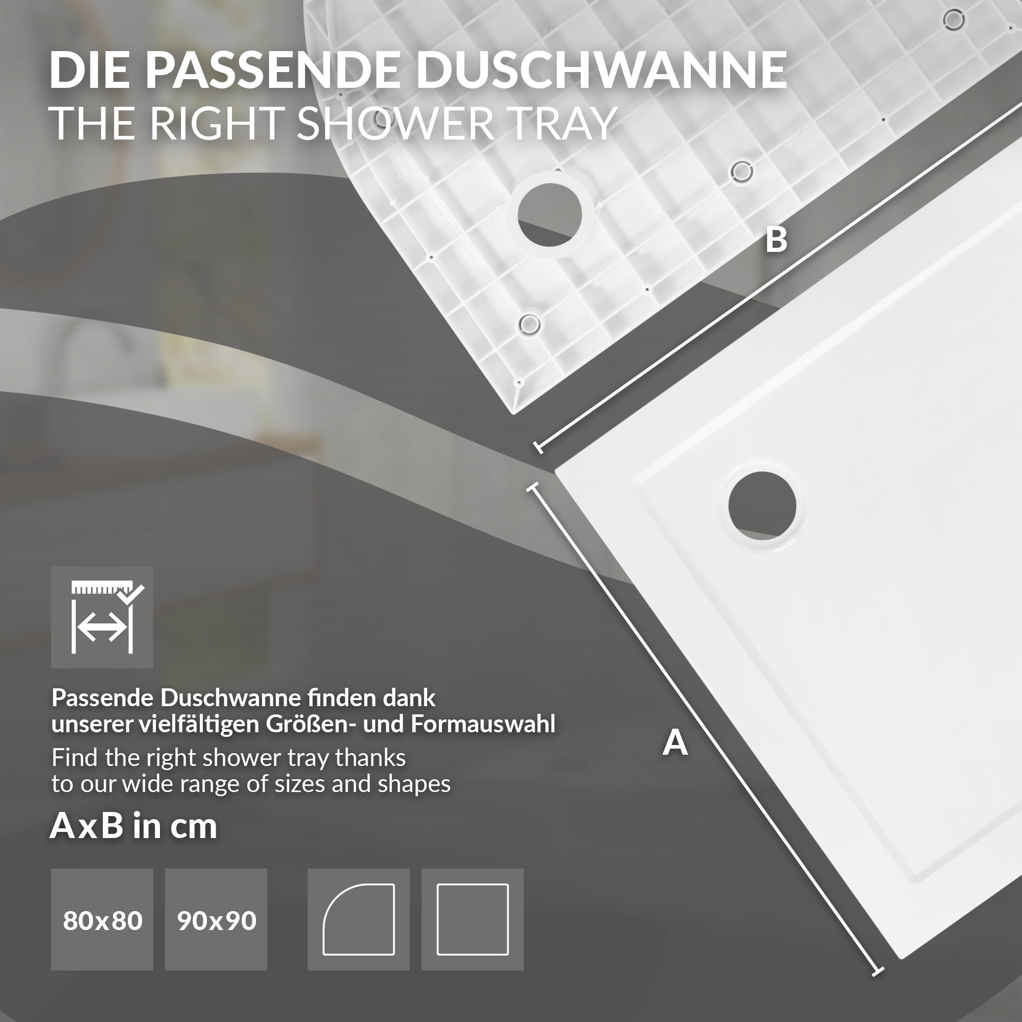 ECD Germany Sanitär receveur douche 90x90 cm blanc avec bonde