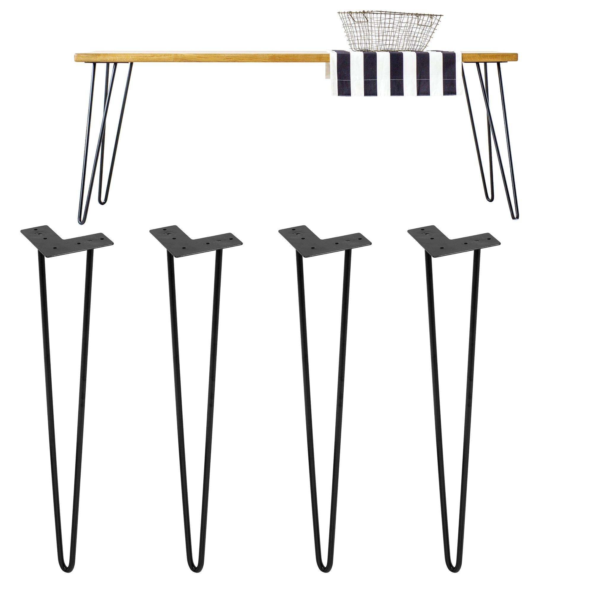 ML-Design pieds de table hairpin acier noir 20,5 cm lot 4