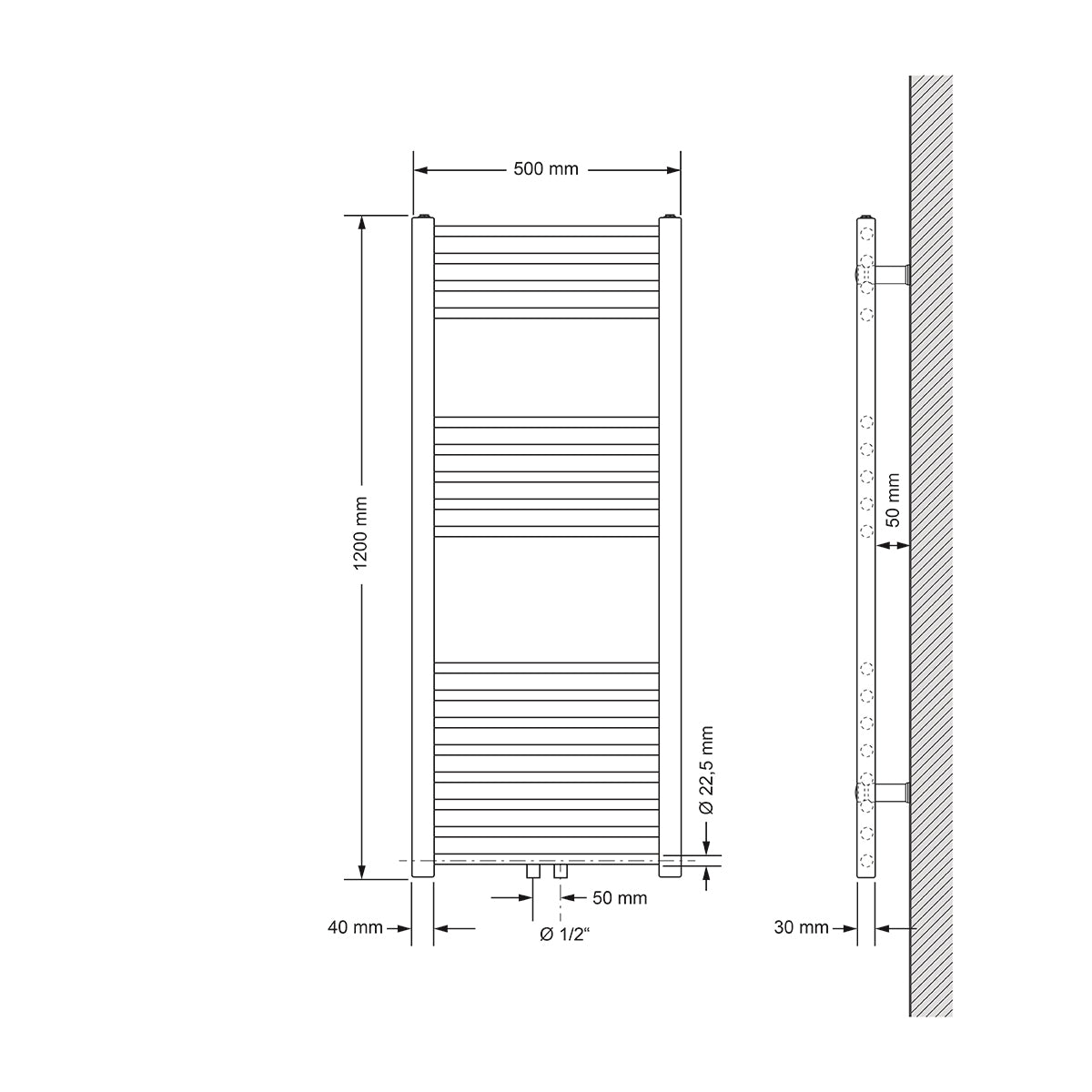 ECD Sahara radiateur salle de bain 500x1200 blanc droit