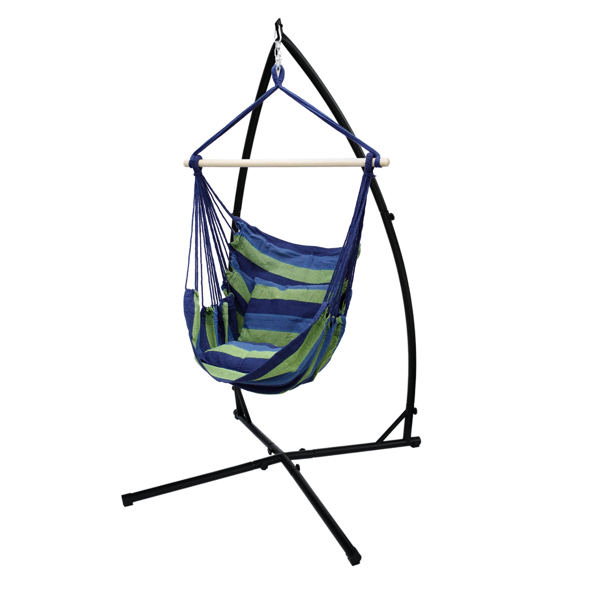 ECD Germany Sport fauteuil hamac suspendu coton bleu/vert avec support