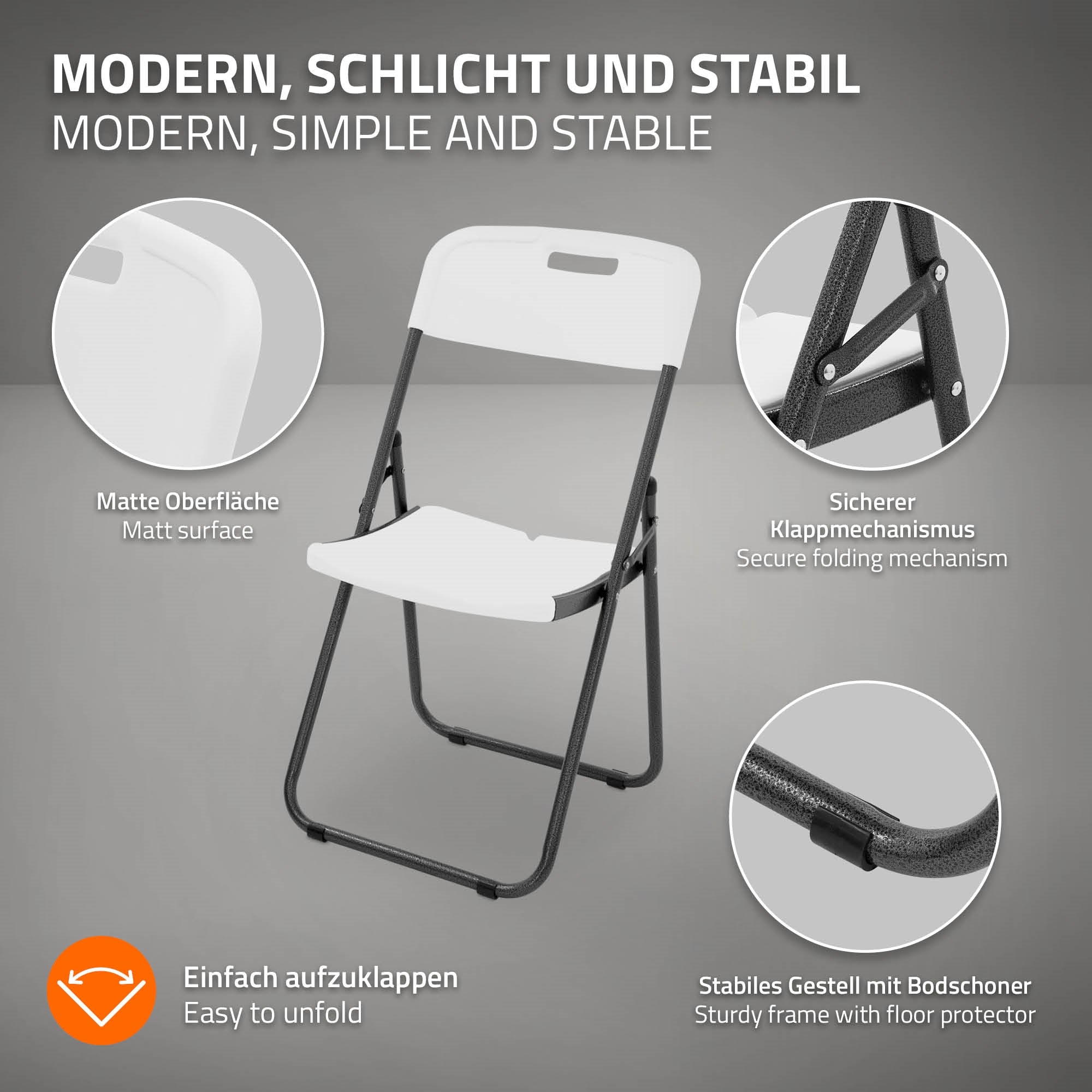 ECD Germany Garten chaise pliante blanche lot de 4 acier