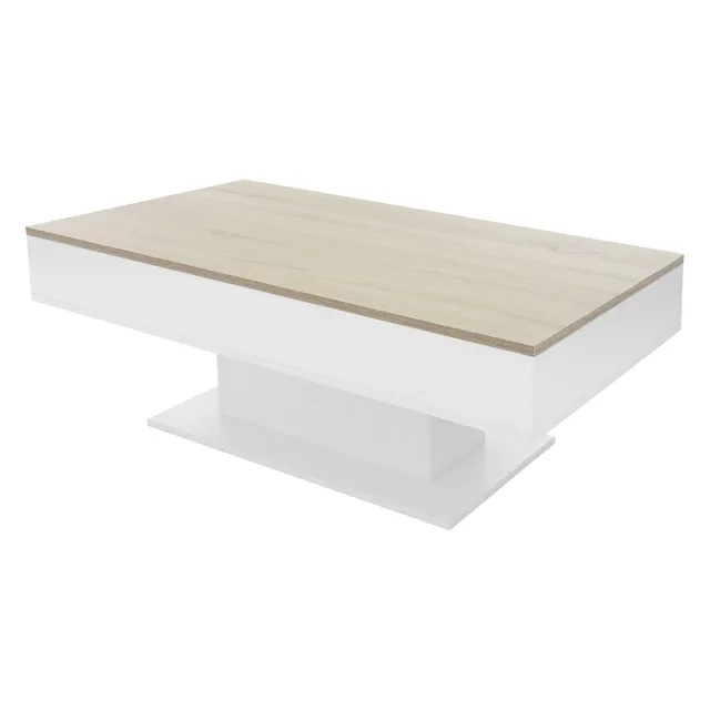 ECD Germany Möbel table basse 110x60x40 blanc/chêne 2 casiers
