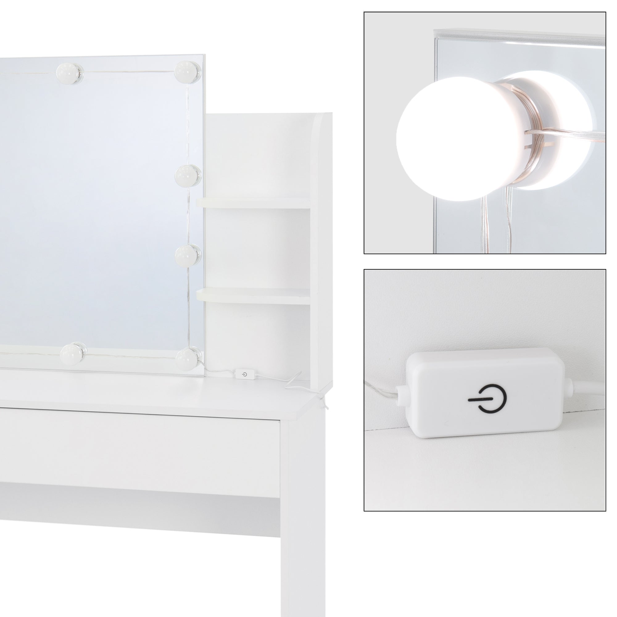 ECD Germany Möbel coiffeuse blanche 108x40x140 LED + tabouret