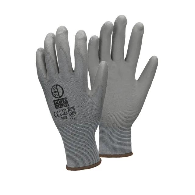 ECD Germany Gants travail PU gris taille L lot 12 paires