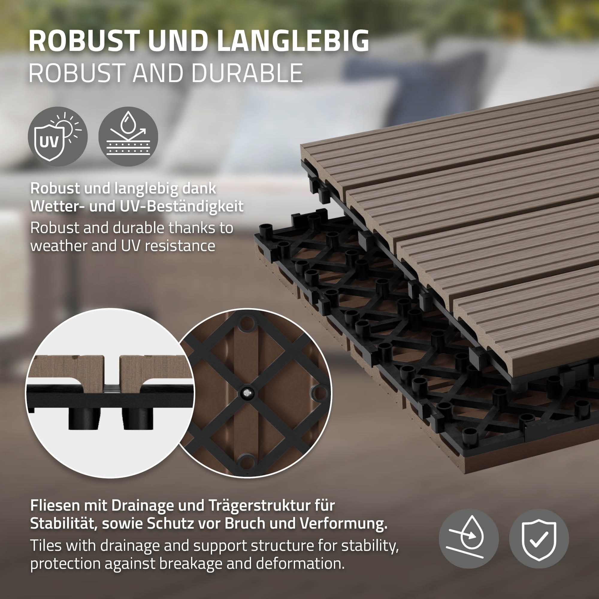 ECD Germany Garten 22 dalles WPC marron 30x30 cm 2m²