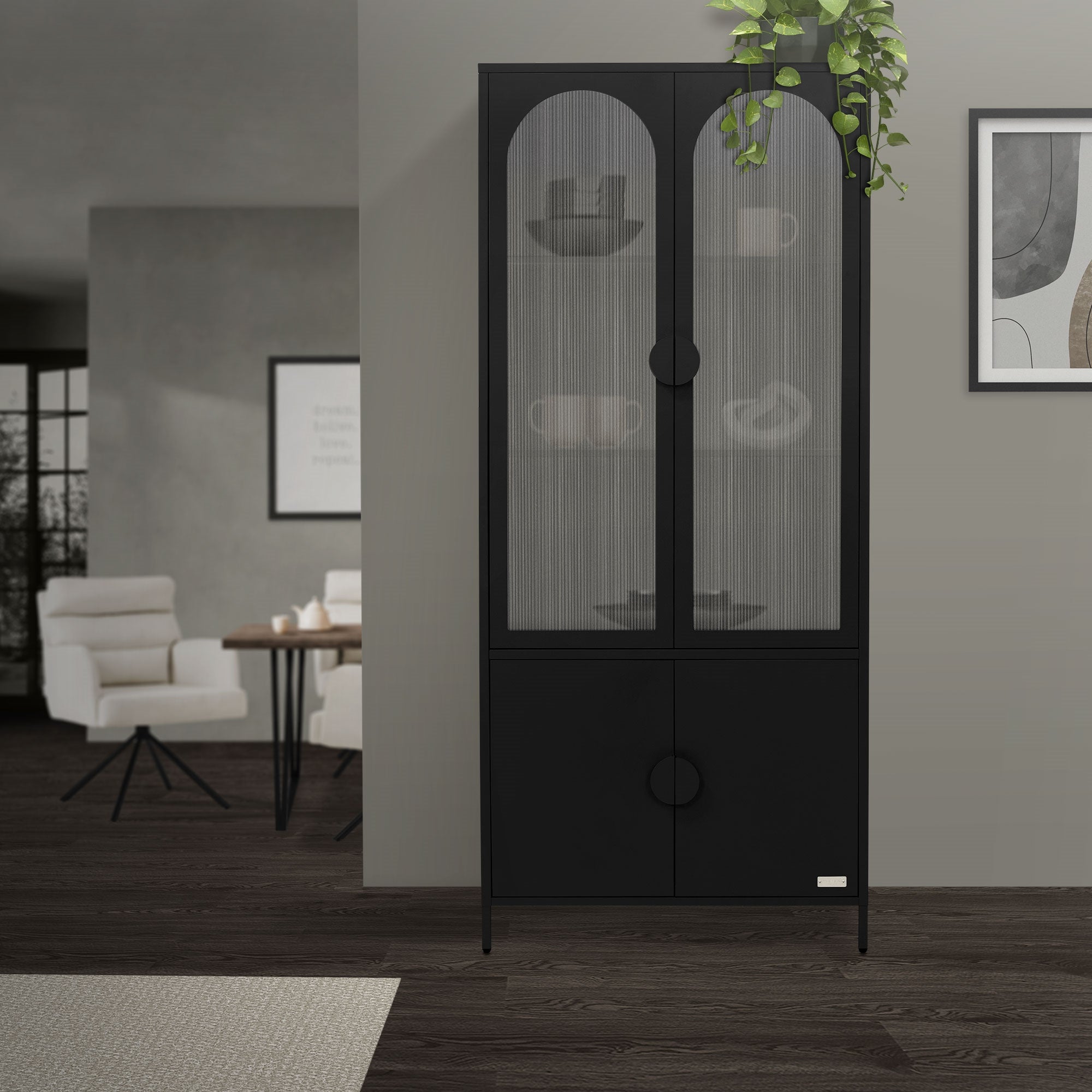 ECD Germany Meubles vitrine 80x185x40 cm noir acier 4 portes