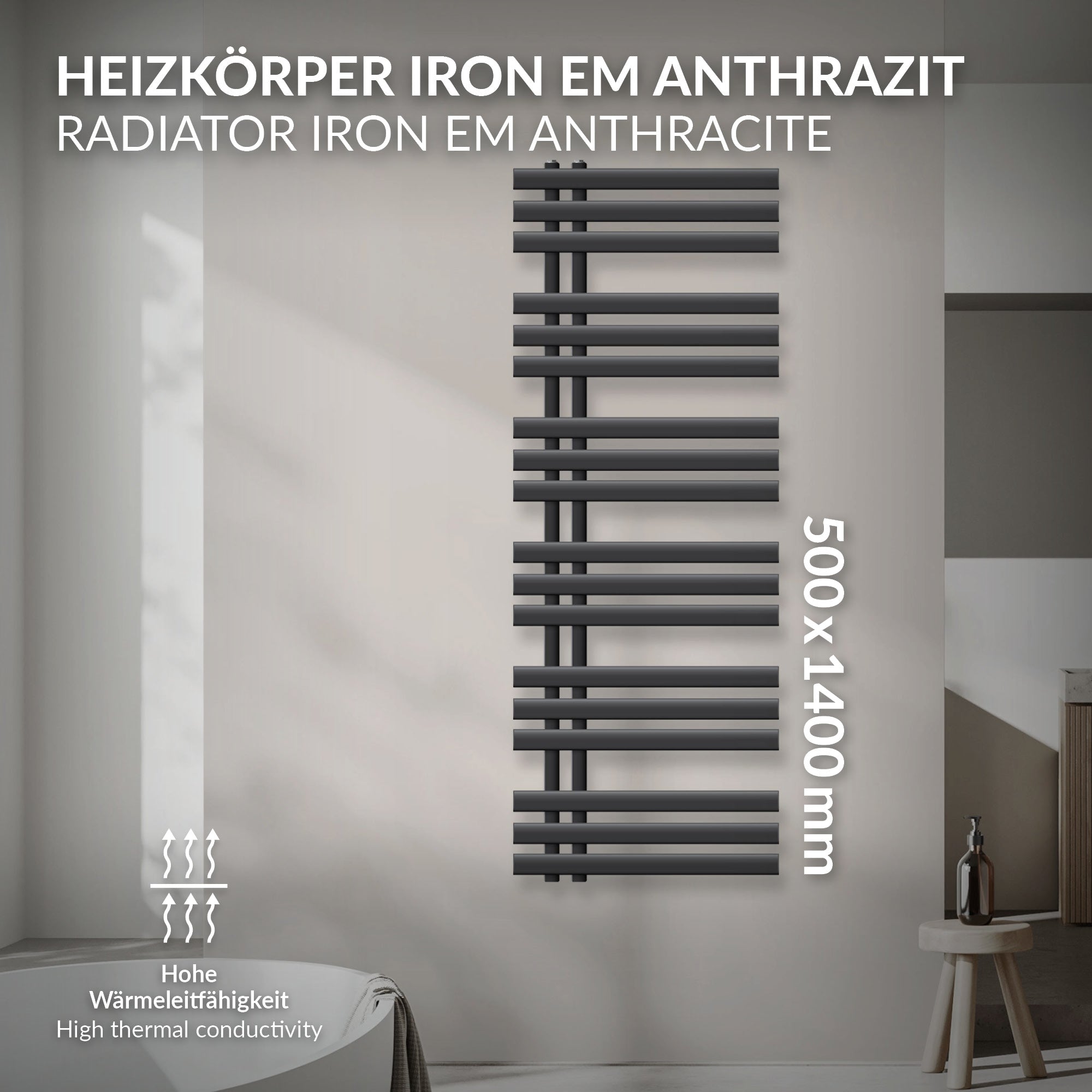 ECD Germany Iron EM radiateur salle de bain 500x1400 anthracite