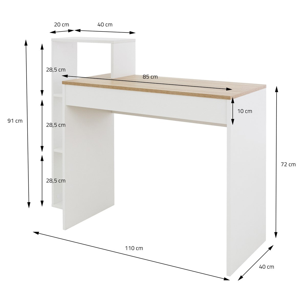 ECD Germany Möbel ML-Design bureau bois blanc 110x72x40cm étagère