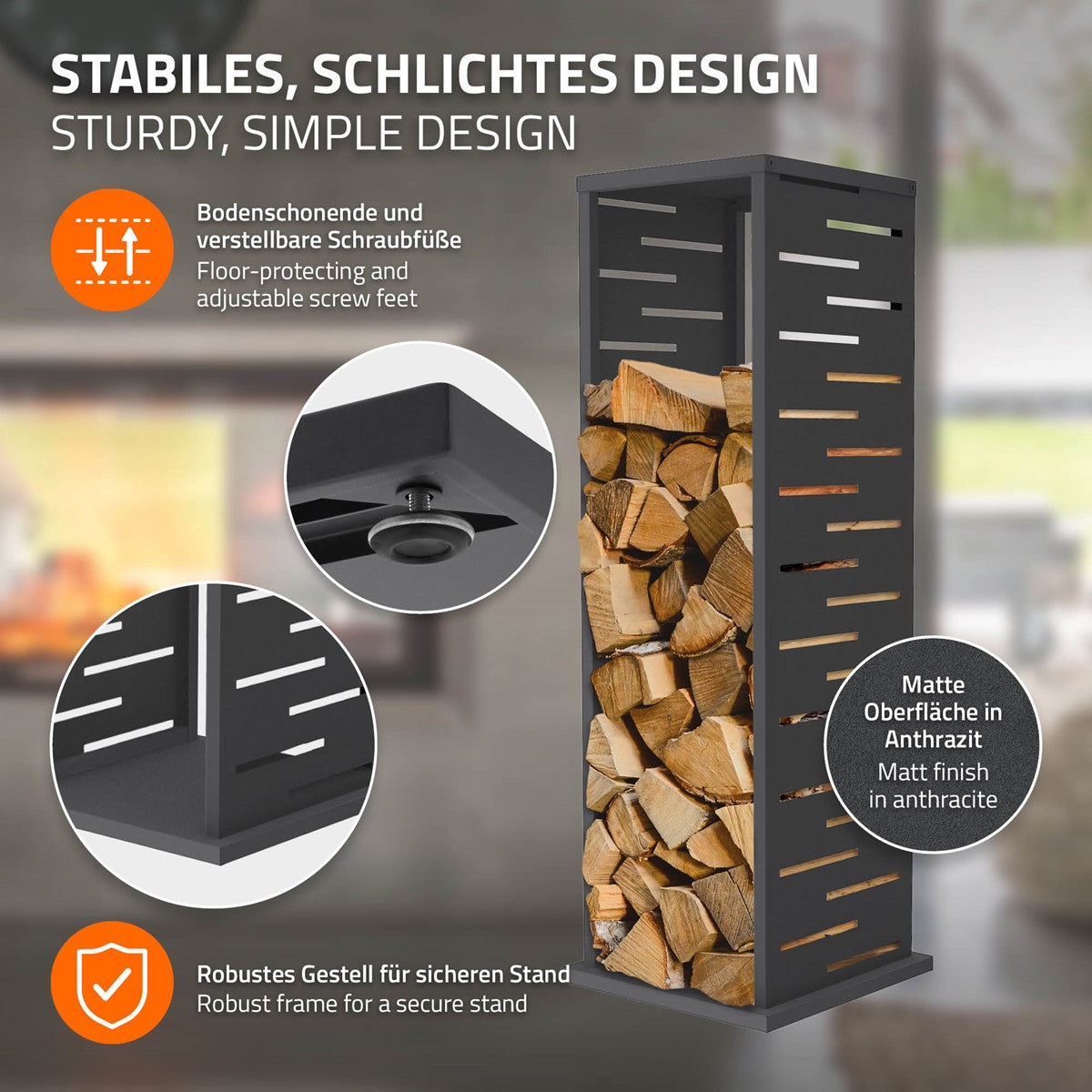 ML-Design range-bûches colonne 37,5x37,5x112 cm anthracite