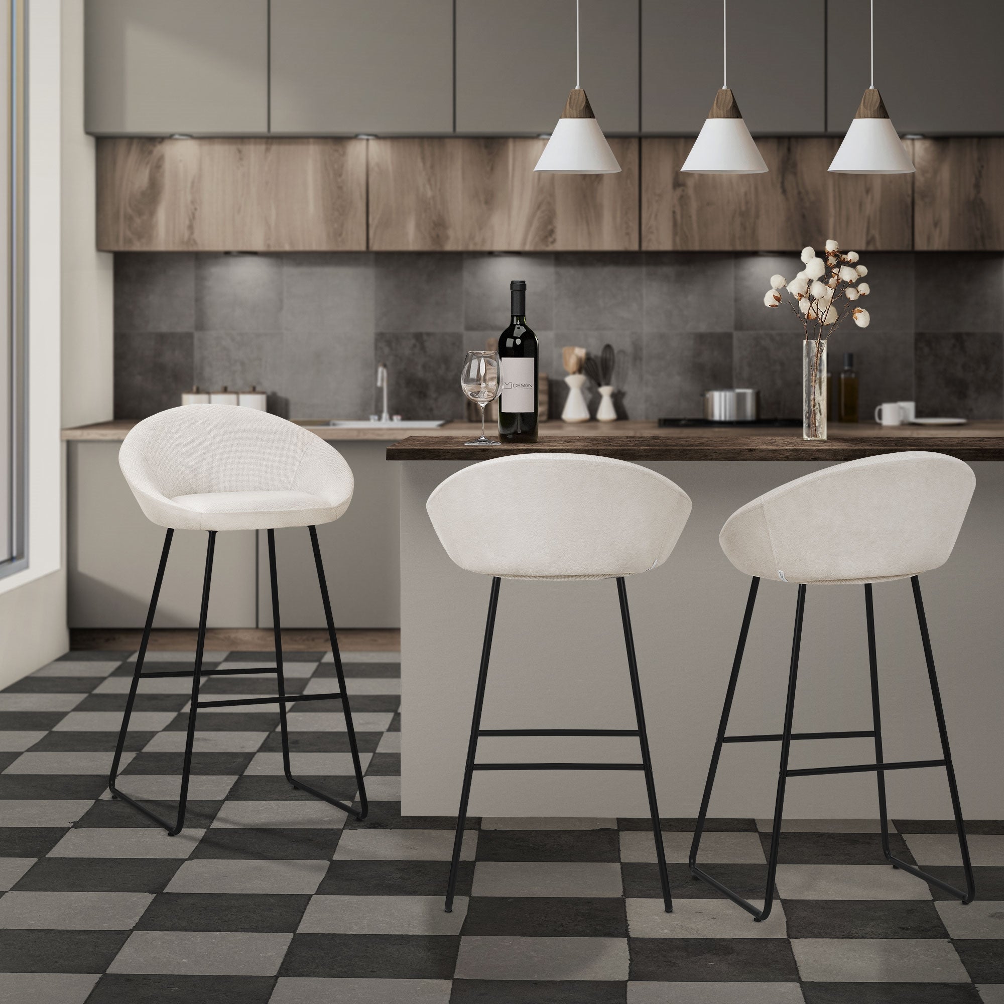 ECD Germany Möbel lot 4 tabourets de bar beiges 56x94x50 cm 120 kg
