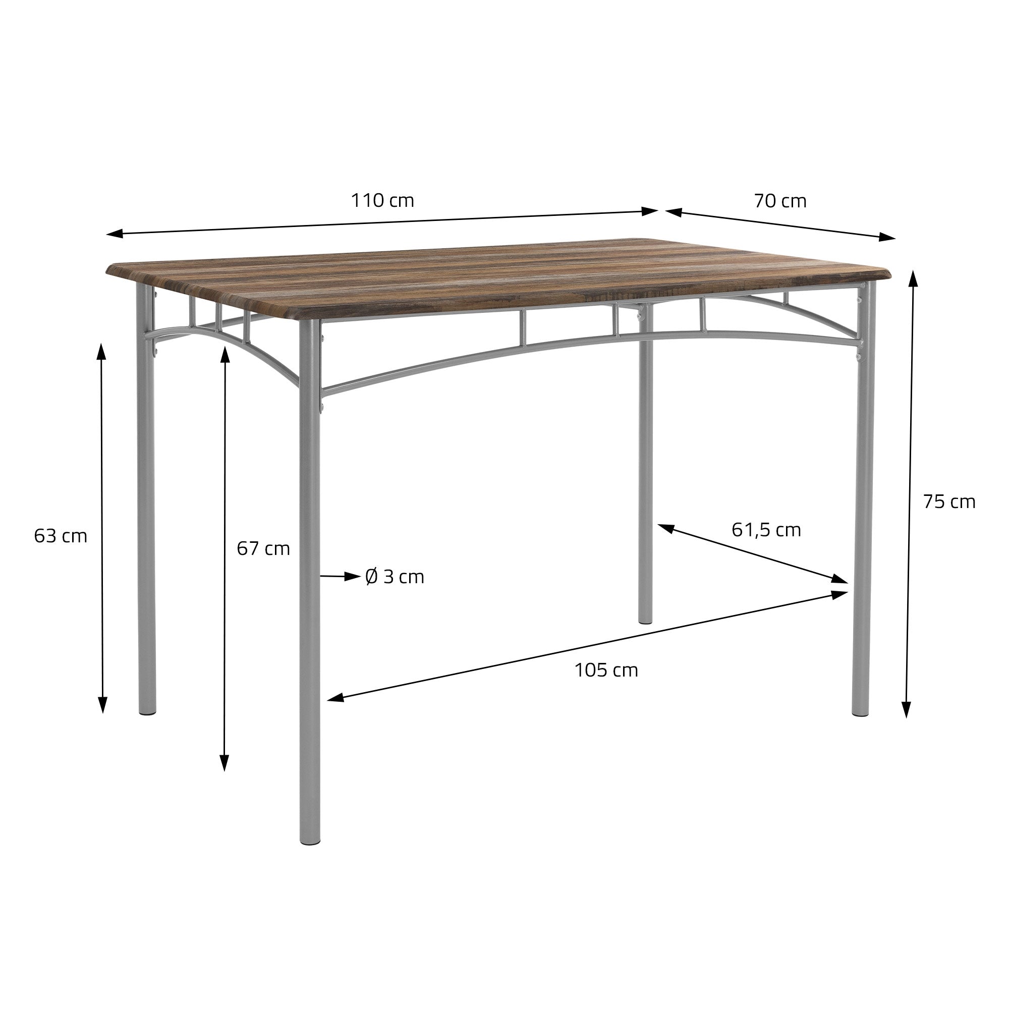ECD Germany Möbel ensemble salle à manger 5 pièces marron bois 4 pers.