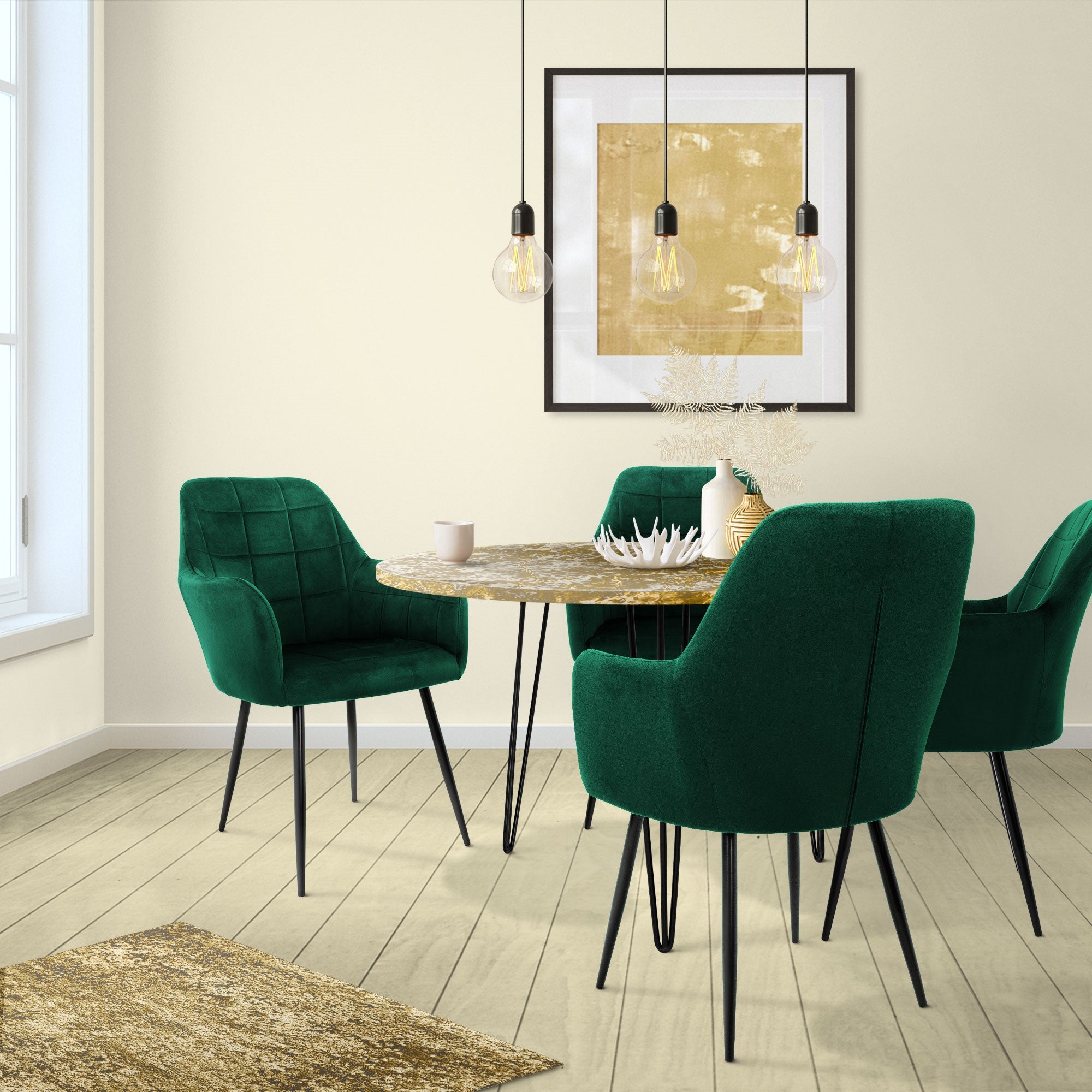 ECD Germany Möbel lot 4 chaises salle vert foncé velours
