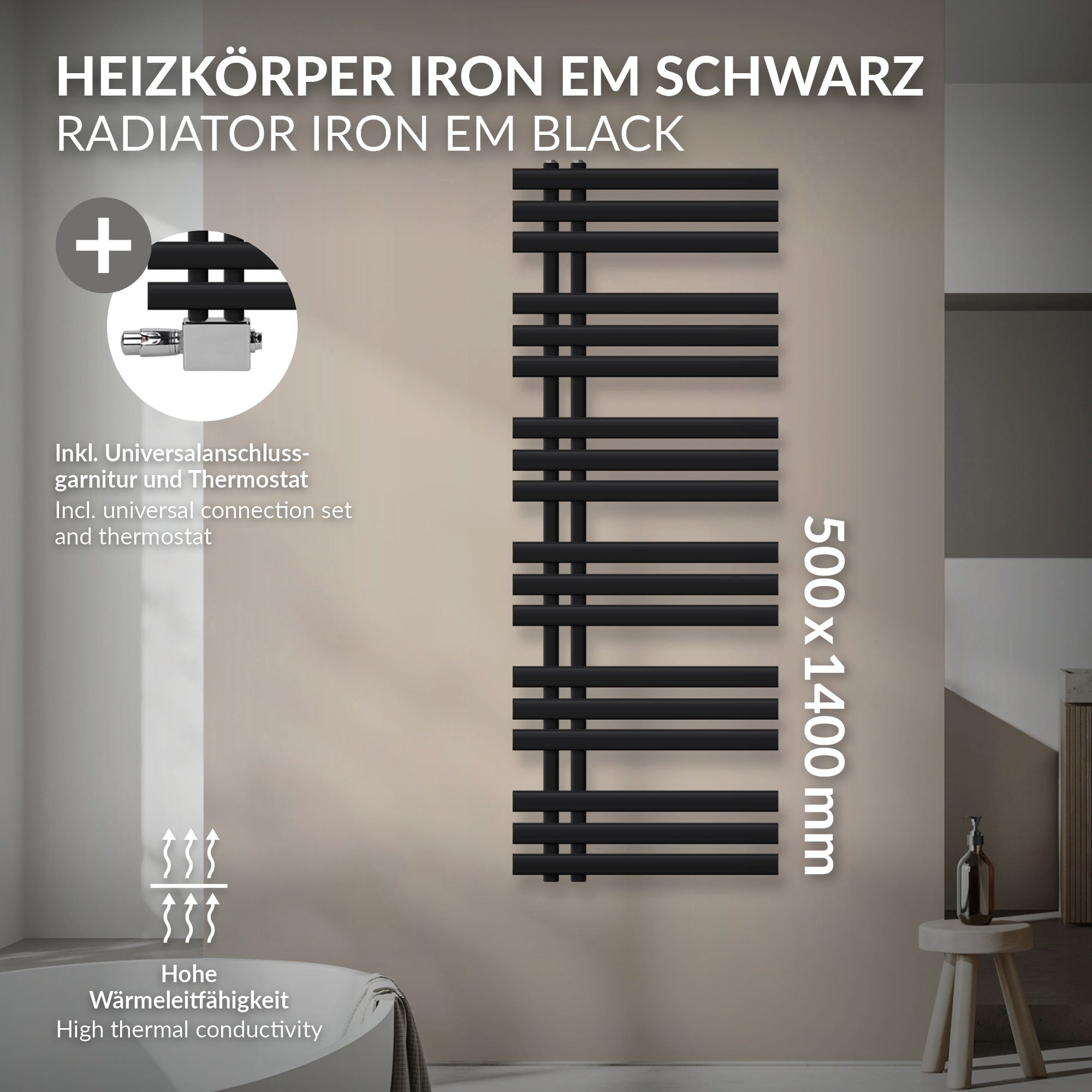 LuxeBath Iron EM 500x1400 sèche-serviettes noir mat