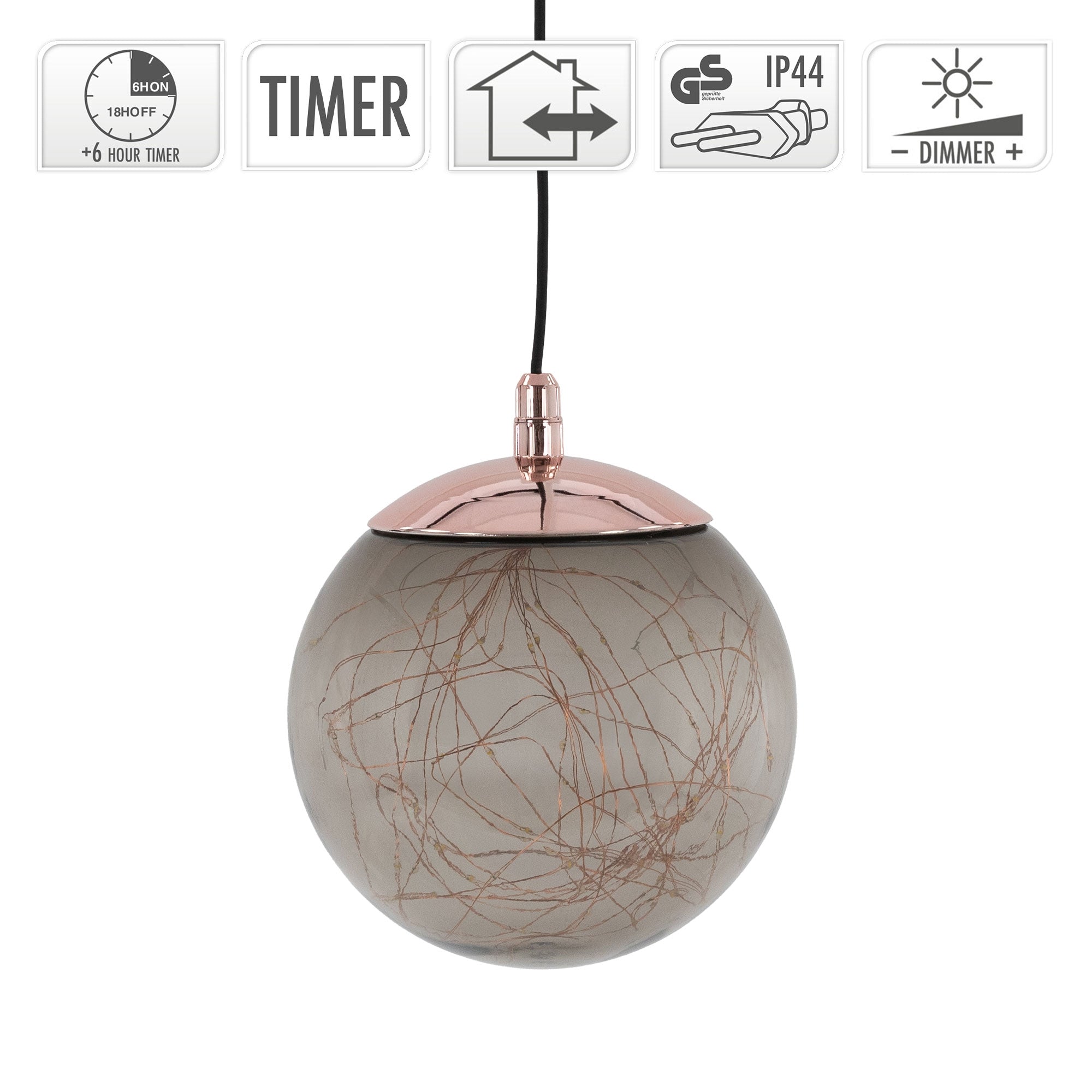 ECD Germany Boule de Noël LED verre gris 18 cm