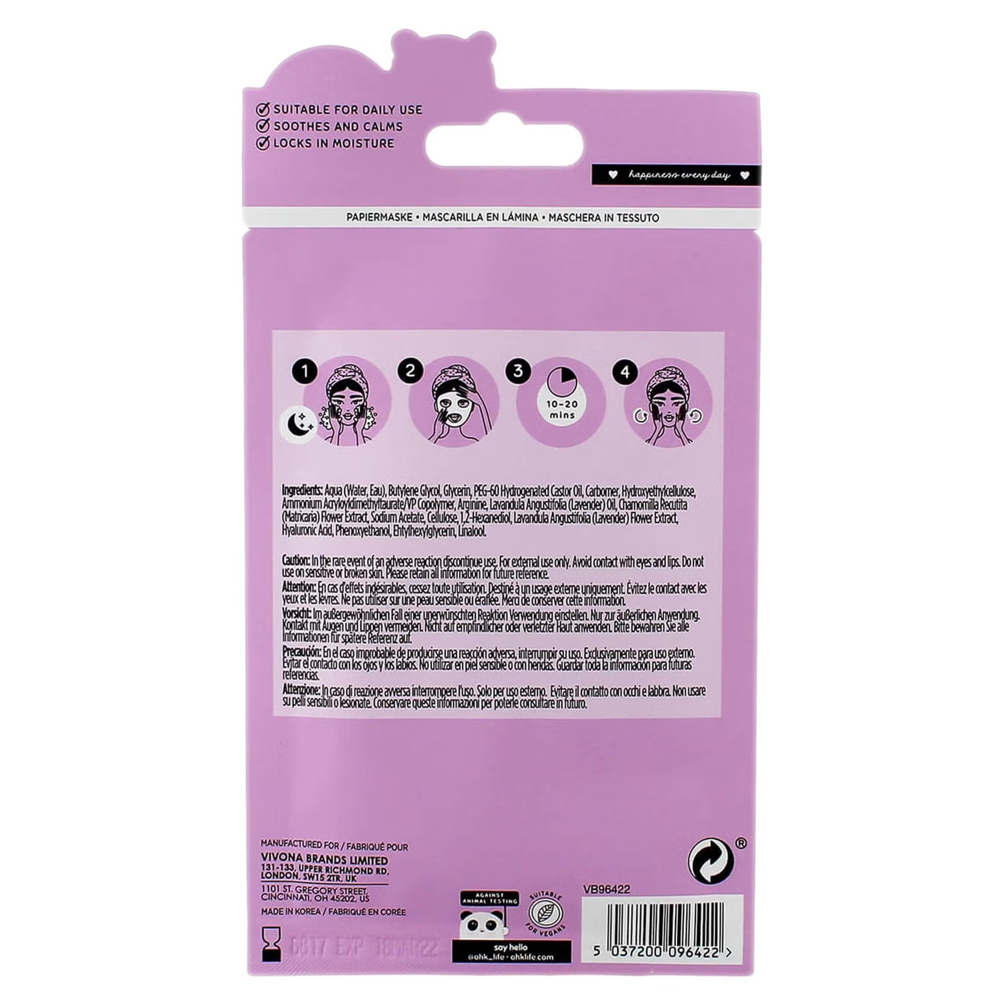Stokomani Beauté masque tissu visage lavande 1 dose