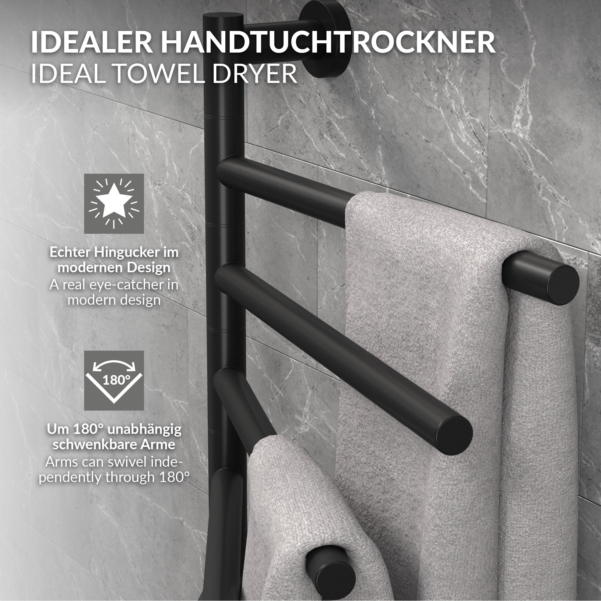 ECD Germany Heizungen sèche-serviettes électrique 450x622 noir 5 bras