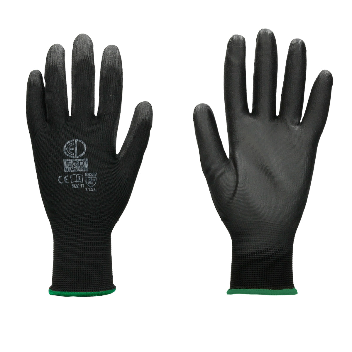 ECD Germany Werkstatt gants de travail PU noir XXL 48 paires