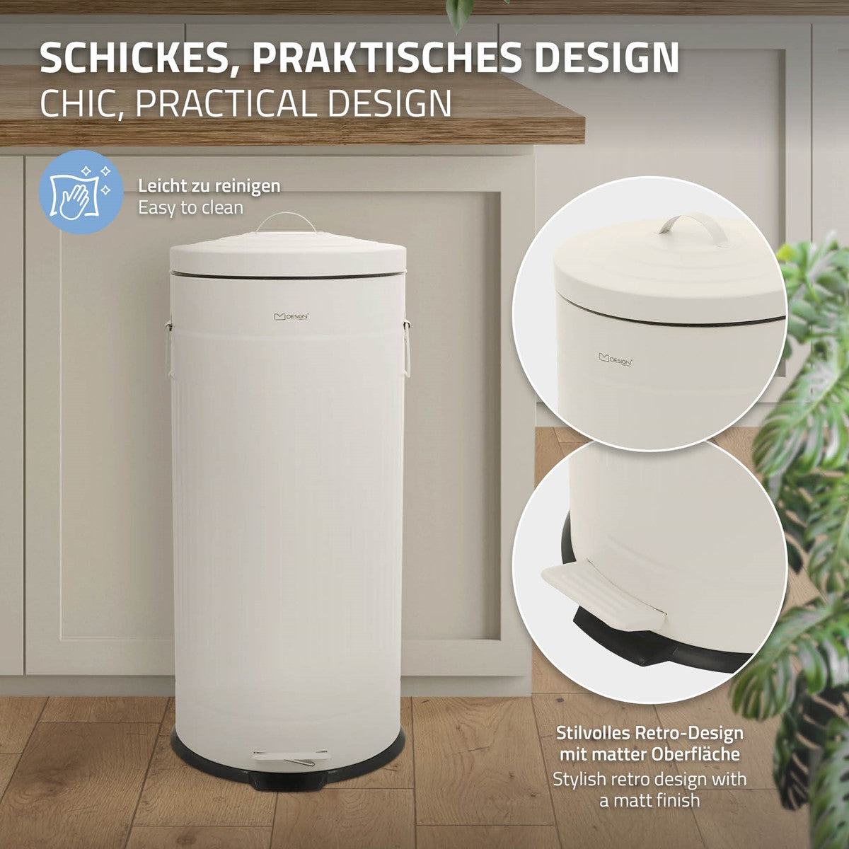 ECD Germany Möbel poubelle cuisine 30L beige acier pédale