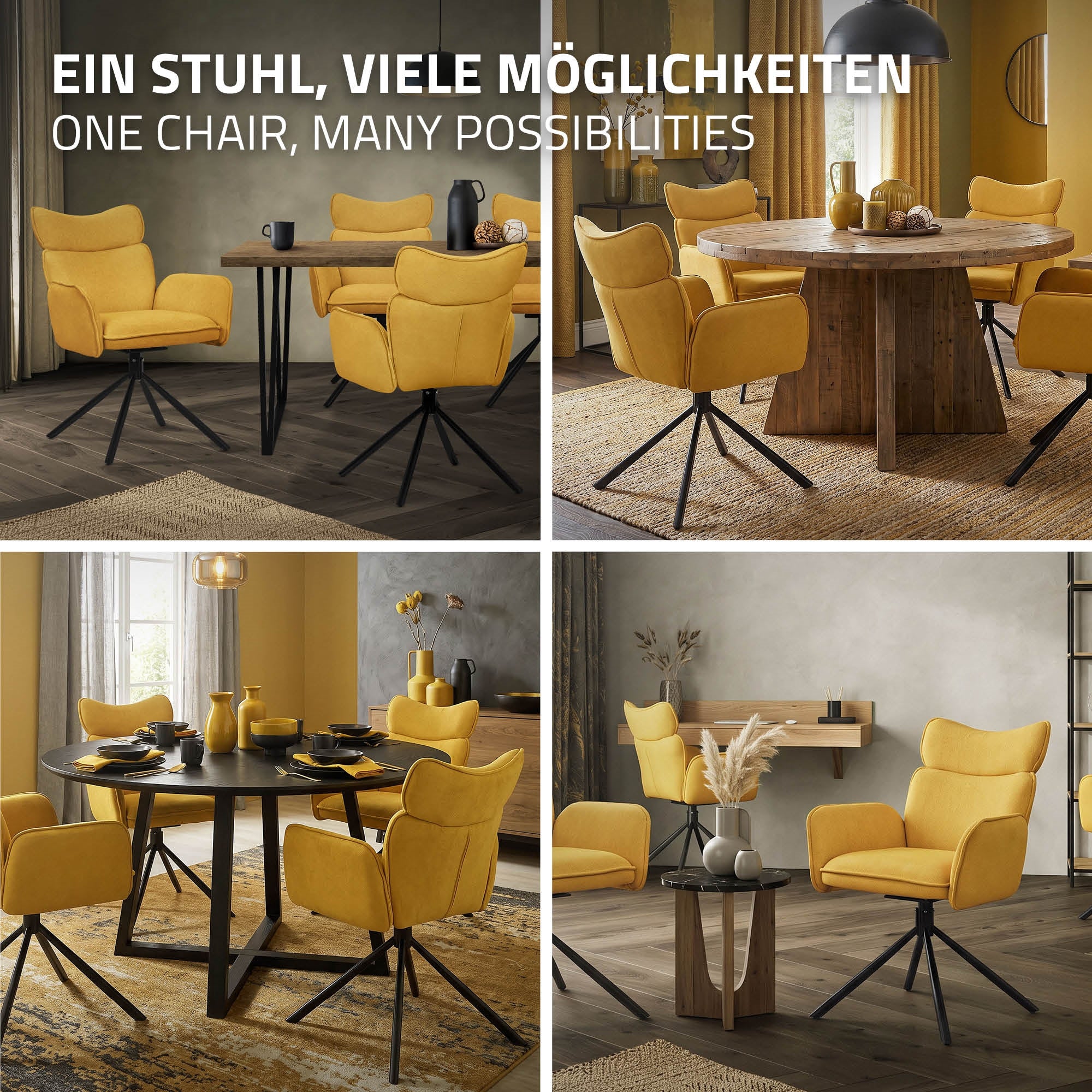 ECD Germany Möbel chaise pivotante moutarde lot 2 tissu
