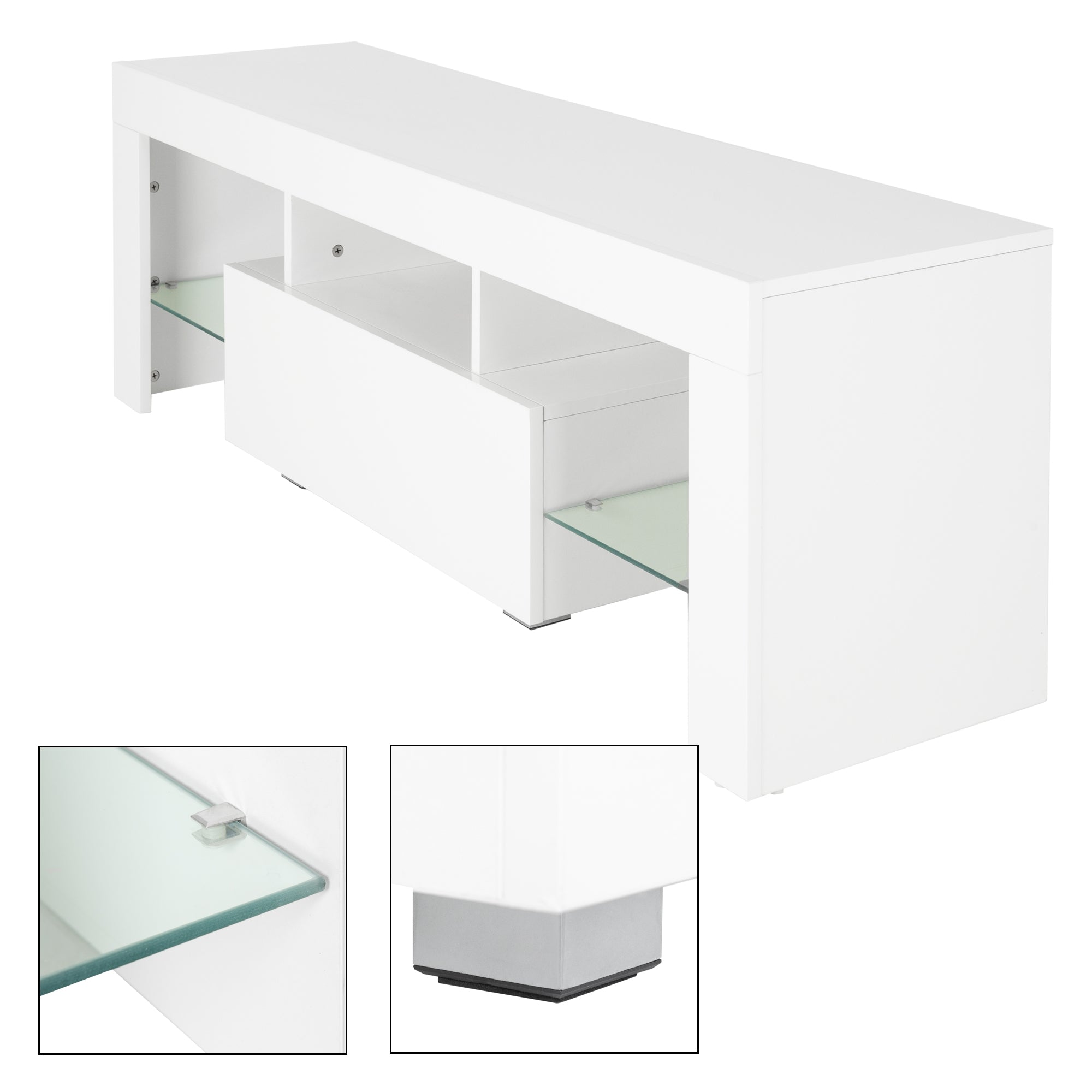 ML-Design meuble TV 130x49x45 blanc LED verre téléviseur