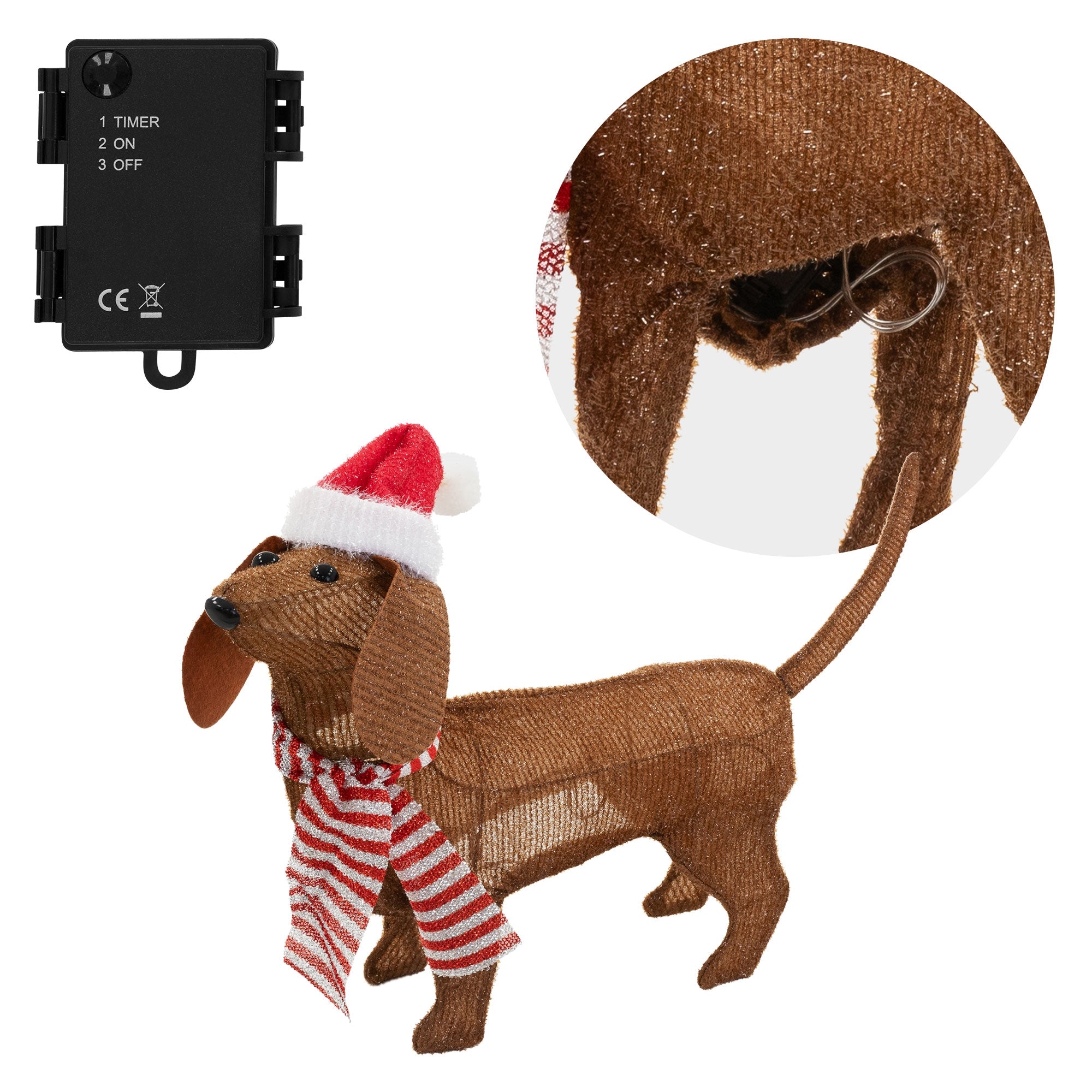 ECD Germany teckel LED Noël bonnet écharpe 60 cm à piles