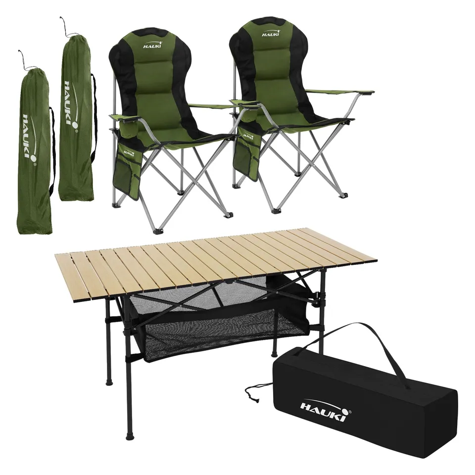 ECD Germany Sport set camping 3 pièces table beige chaises kaki
