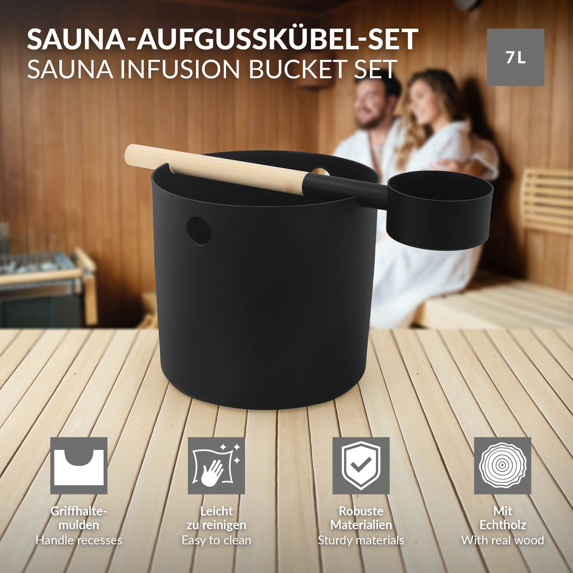 ECD Germany Haus Wohnen LuxeBath kit sauna seau 7L noir 2 pièces