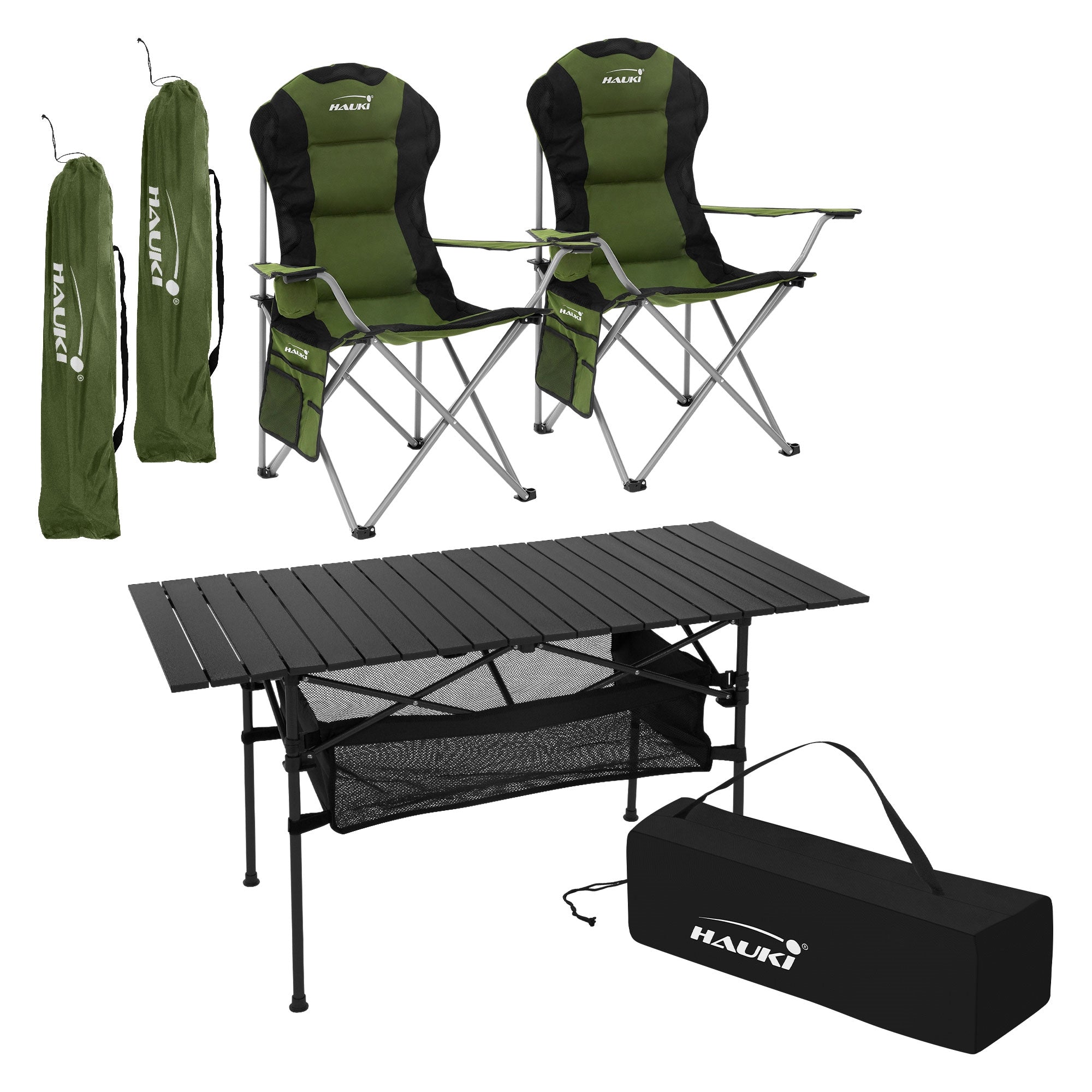 Hauki ensemble camping 3 pièces table pliante alu 2 chaises noir
