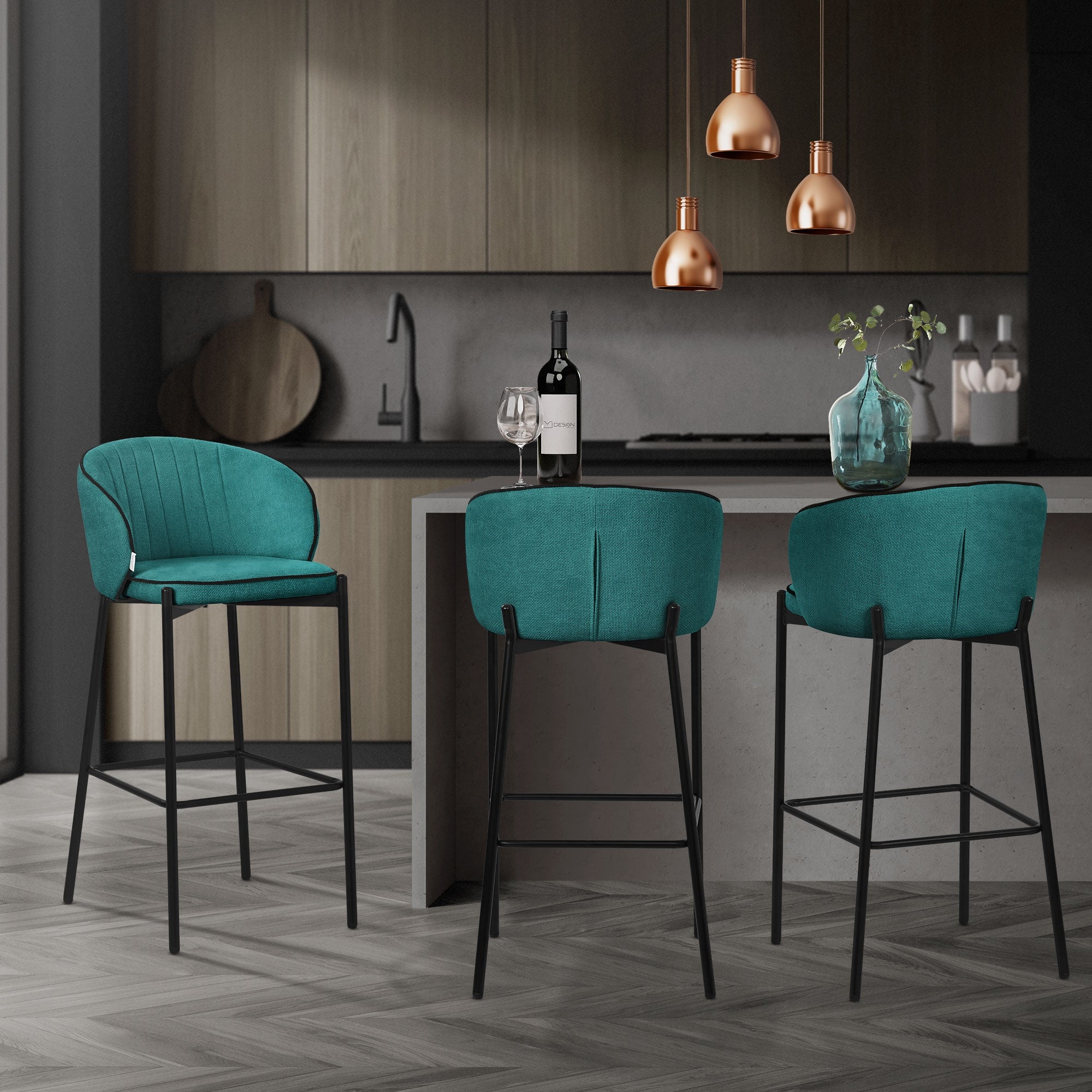 ML-Design tabouret bar lot 2 pétrole 50x101x54 cm dossier repose-pieds