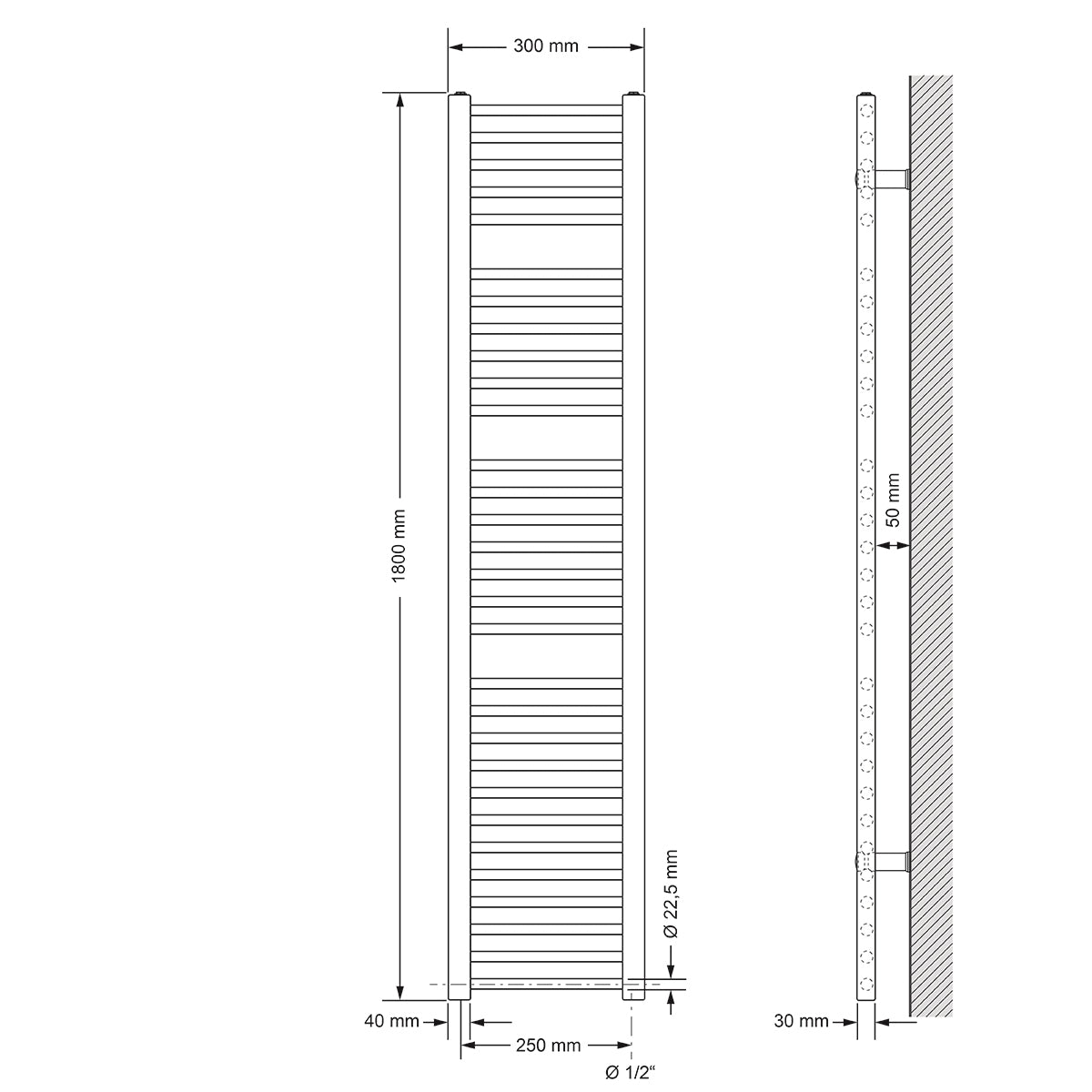 ECD Germany sèche-serviettes électrique 1200W 300x1800 blanc