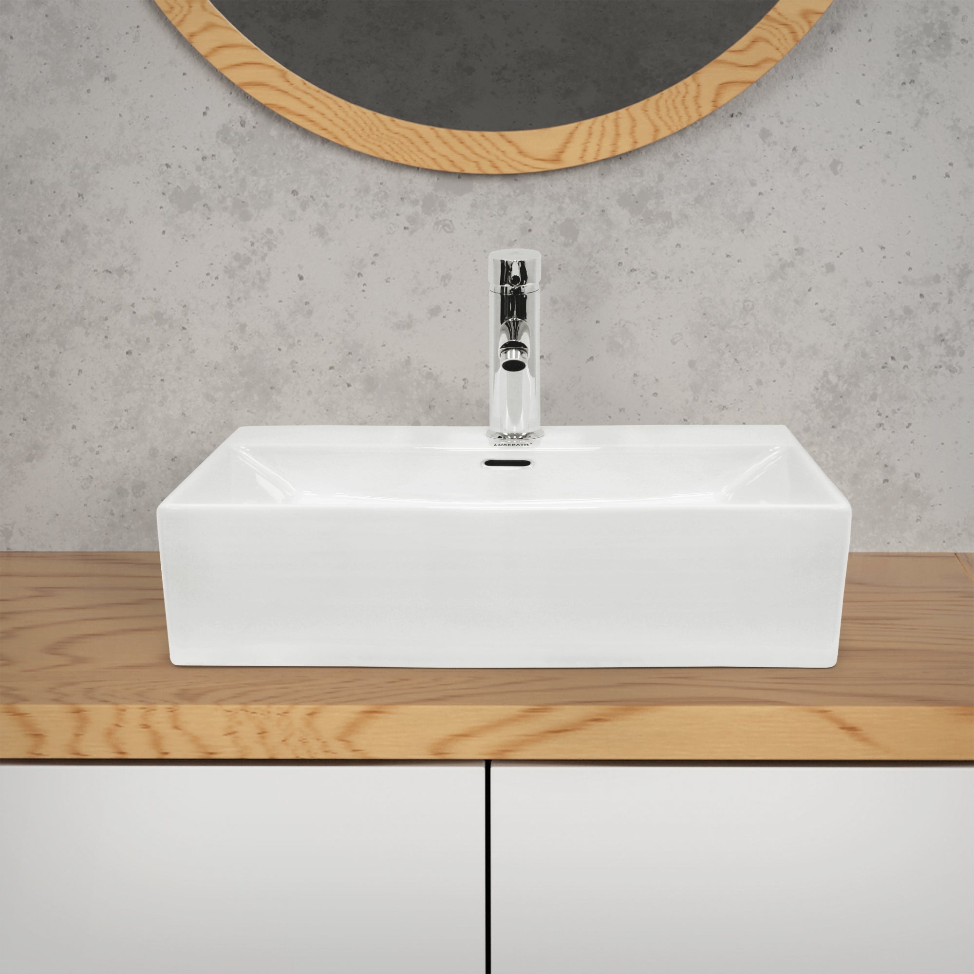 ECD Germany LuxeBath lavabo céramique blanc 51,5 cm avec bonde