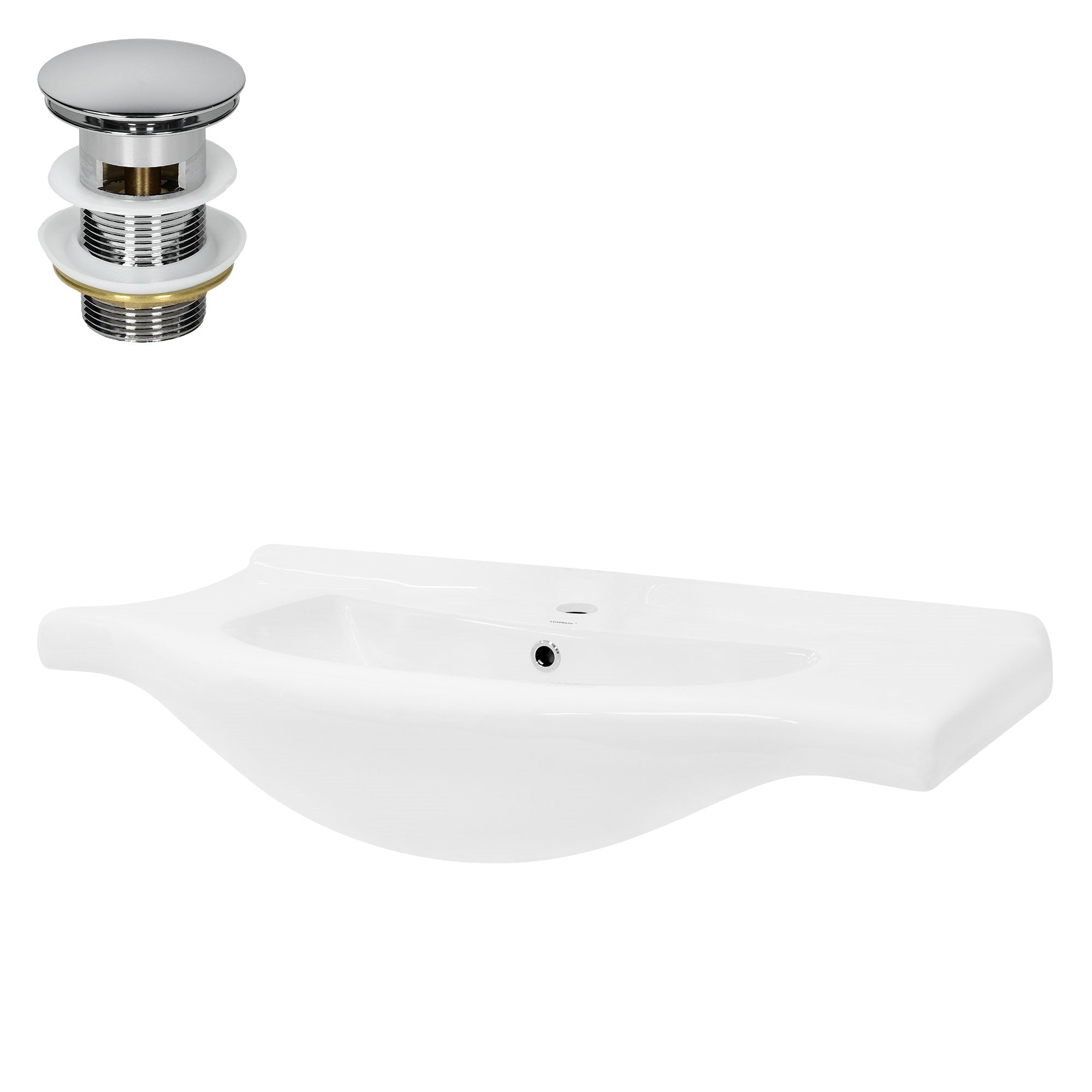 LuxeBath lavabo céramique blanc 86x51,5 cm avec bonde argent