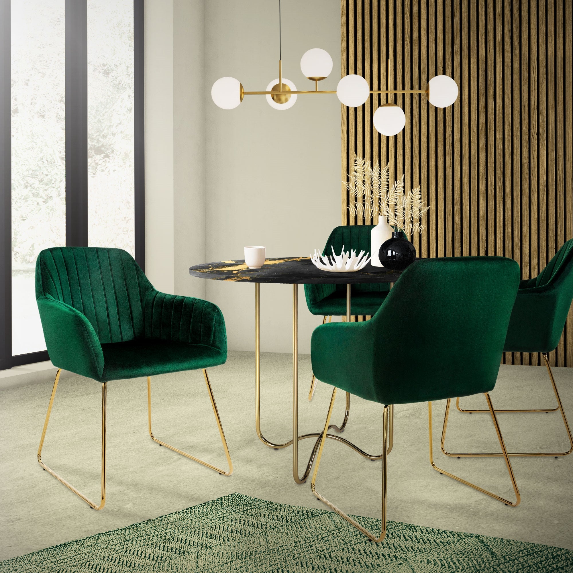 ECD Germany ML-Design lot 6 chaises velours vertes dossier